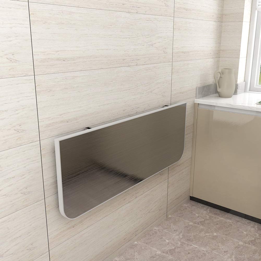 Foldable Wall-Mounted Stainless Steel Table - Space-Saving Kitchen Countertop & Dining Table with Heavy-Duty Brackets (200 lbs Capacity) - Perfect for Small Apartments, Outdoor Kitchens & Compact Workspaces