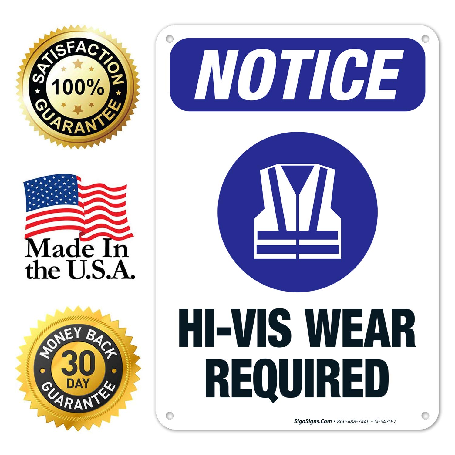 Hi-Vis Wear Required OSHA Sign - 10x7 Inches, Rust-Free .040 Aluminum, Fade-Resistant for Indoor/Outdoor Use - Made in USA - Perfect for Construction Sites, Warehouses & Safety Zones