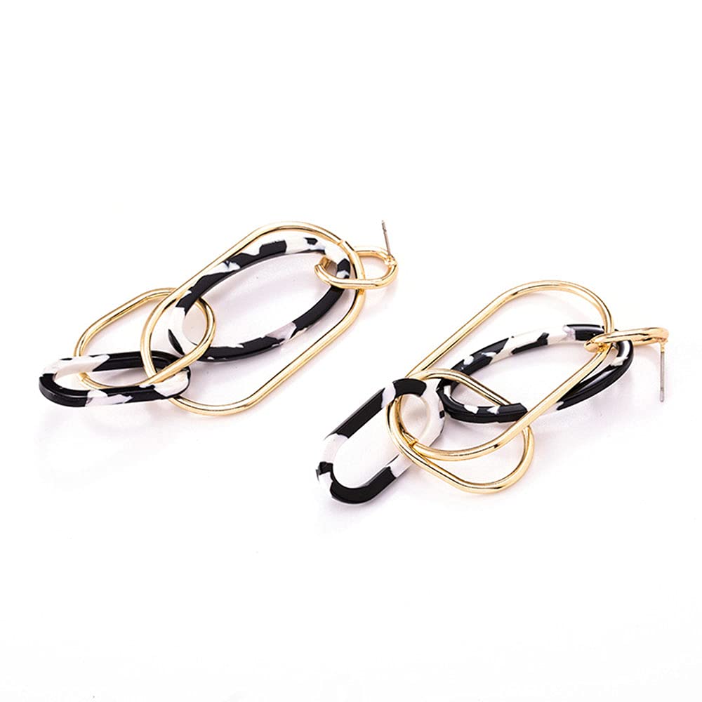 Stylish Acrylic Leopard Print Long Pendant Earrings for Women - Geometric Resin Oval Dangle Earrings - Fashion Statement Jewelry for Parties, Date Night & Special Occasions