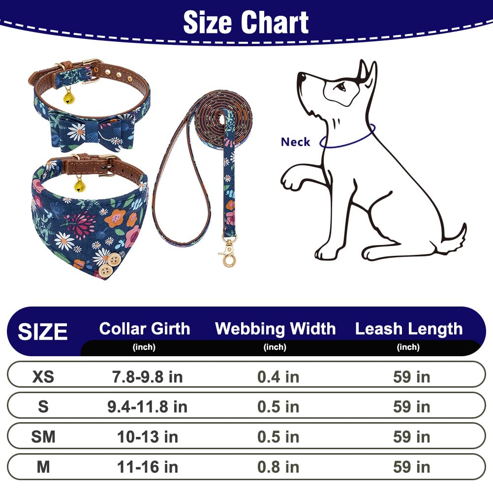 EXPAWLORER Adjustable Dog Collar & Leash Set with Plaid Bow Tie, Bandana & Bell - Tangle-Free Pet Leash for Small Medium Large Dogs & Cats - Perfect for Holidays, Walks & Gifting