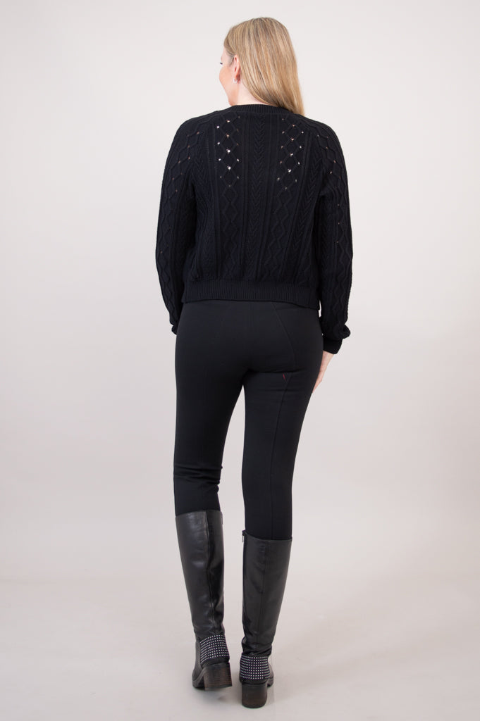 Bena Women's Cotton Cardigan Sweater - Soft & Comfortable Black Open Front Knit Top for Casual Wear & Layering
