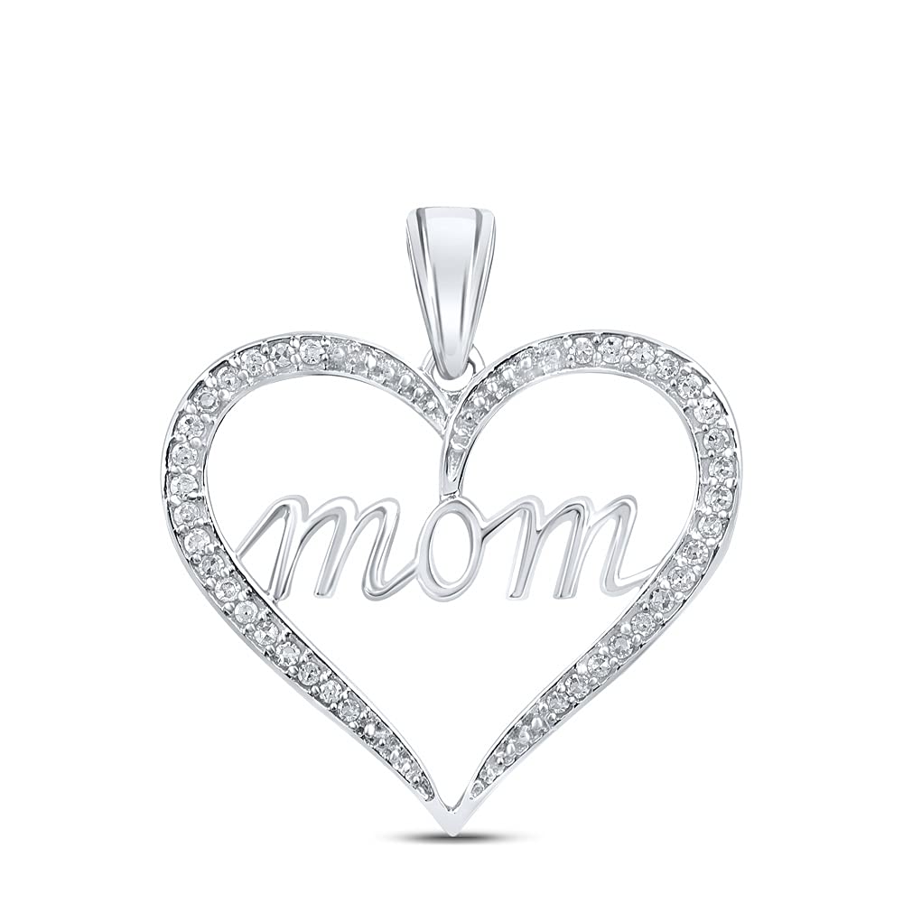10K White Gold Women's Round Diamond Heart Pendant Necklace - 1/10 CTTW - Perfect Gift for Mom, Wife, or Loved One - Ideal for Mother's Day, Anniversary, and Special Occasions