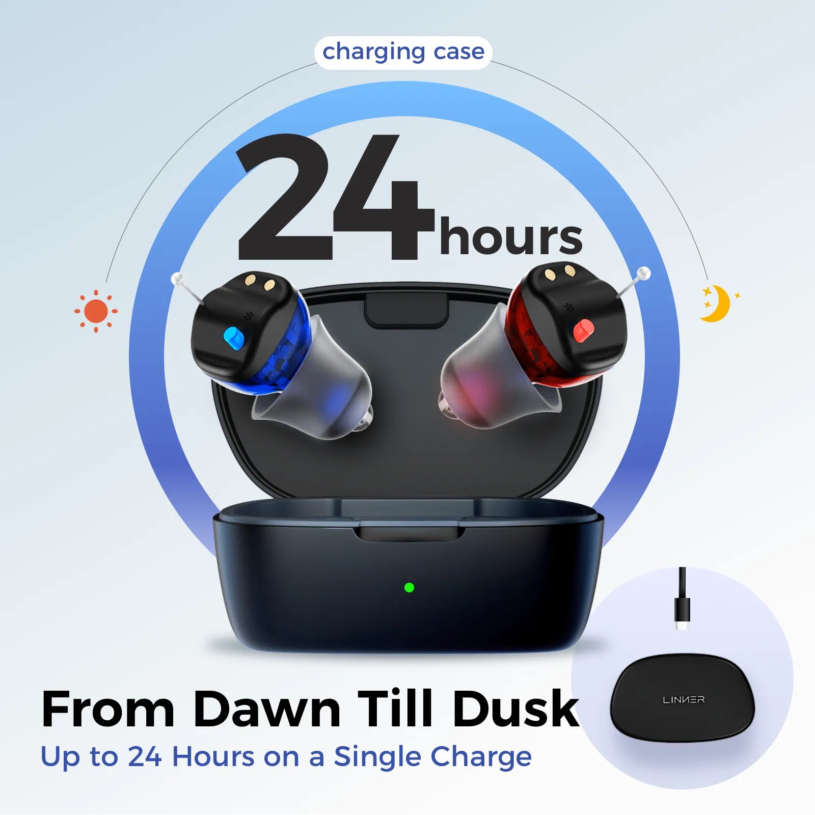 Linner Saturn Series Mini CIC OTC Hearing Aids for Adults - Rechargeable Digital Hearing Amplifier with Noise Reduction for Clear Sound - Perfect for TV Watching, Conversations & Outdoor Activities