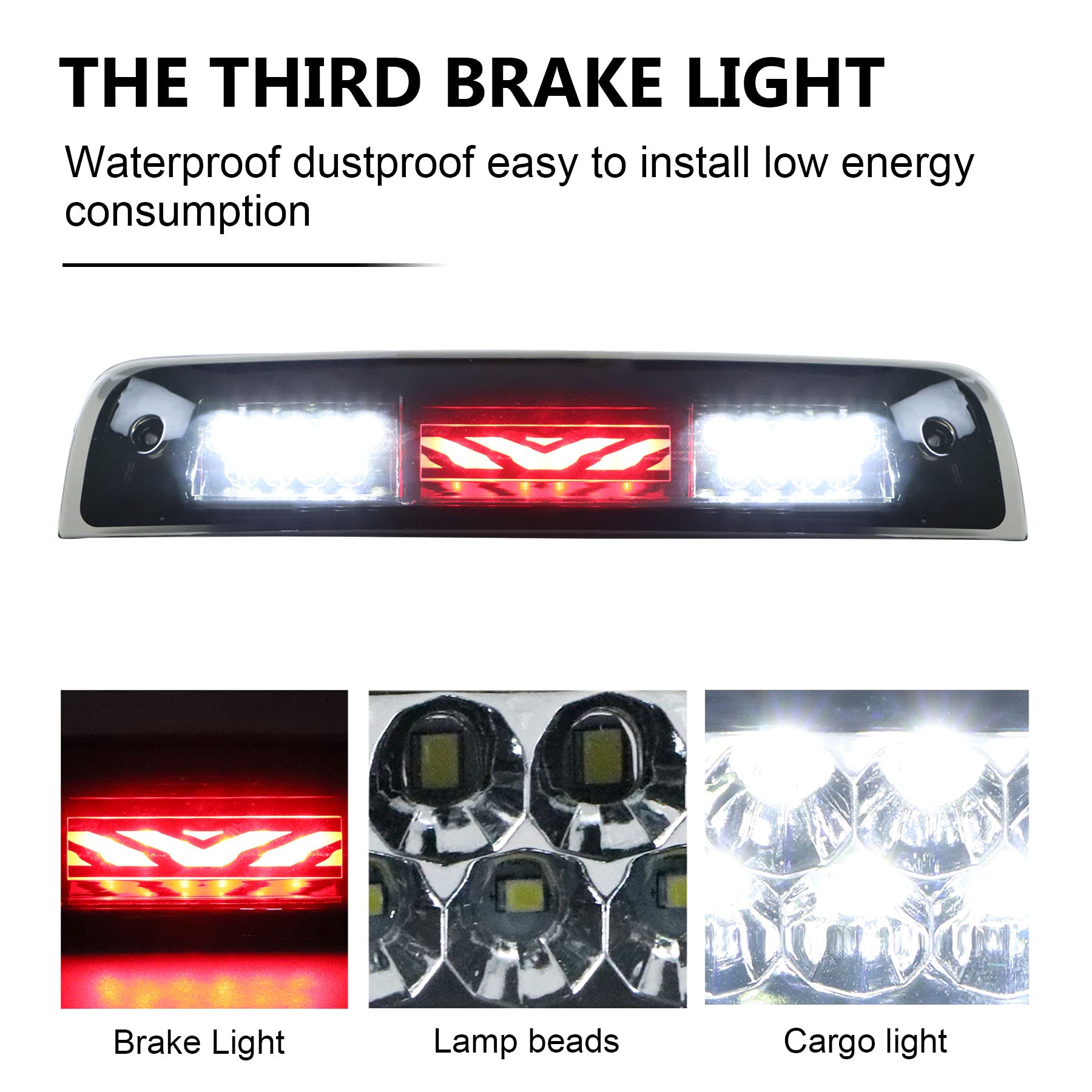 Tresound Smoked LED Third Brake Light & Cargo Lamp for 2009-2017 Dodge Ram 1500/2500/3500 Pickup Trucks - High Mount Stop Light for Enhanced Visibility & Safety (Perfect for Night Driving & Towing)