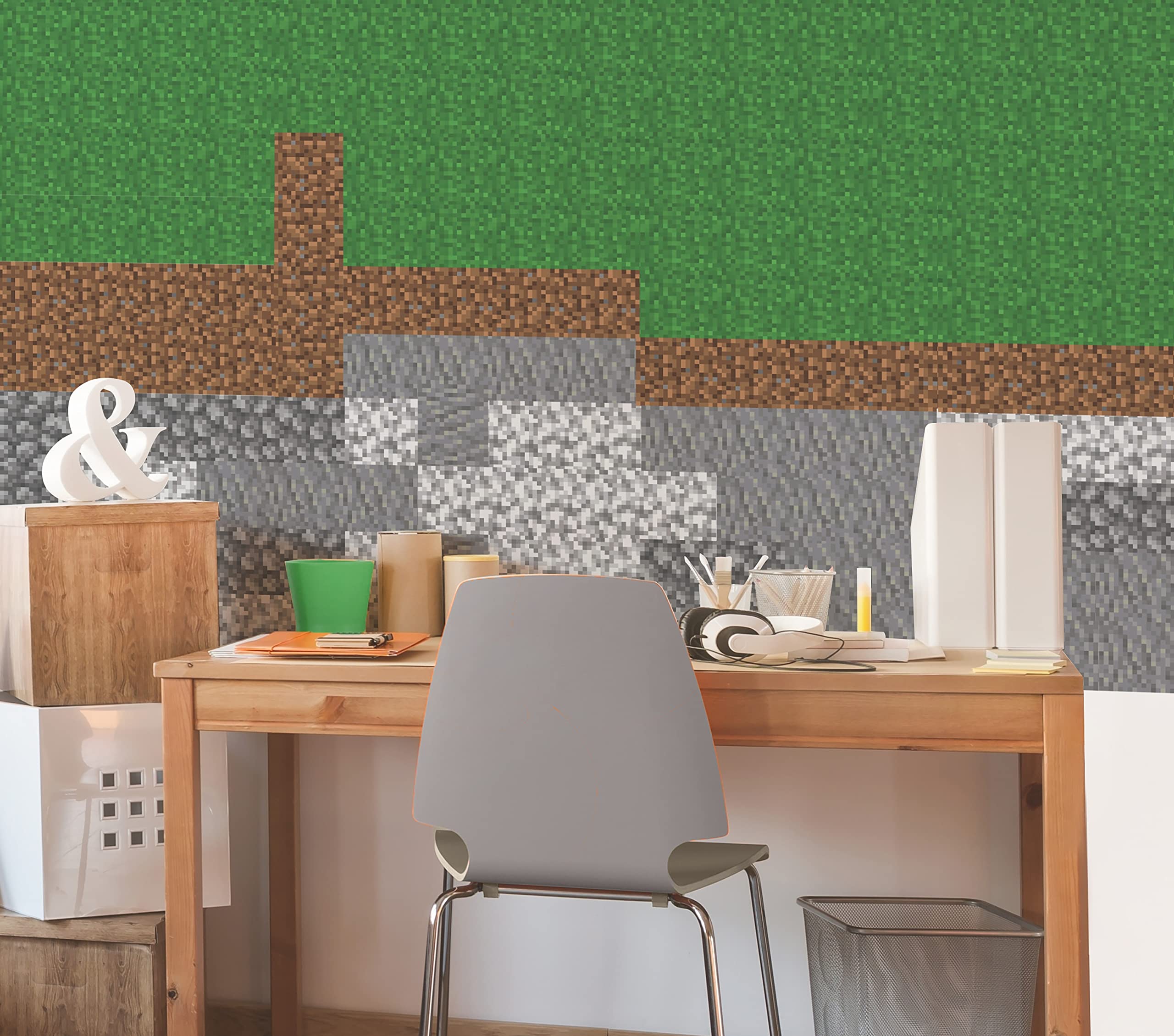 Minecraft Block Strips Peel and Stick Wall Decals - RoomMates RMK5136GM - Easy DIY Wall Decor for Kids Bedroom, Game Room & Classroom