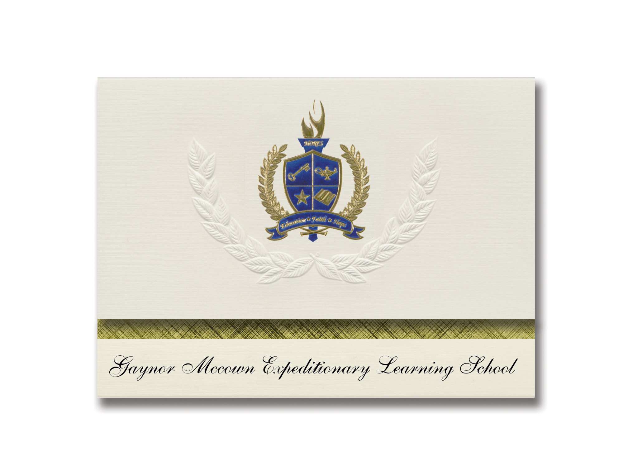 Gaynor McCown Expeditionary Learning School Graduation Announcements - Presidential Elite Pack of 25 with Gold & Blue Metallic Foil Seal - Perfect for High School Commencement Ceremonies and Graduation Parties