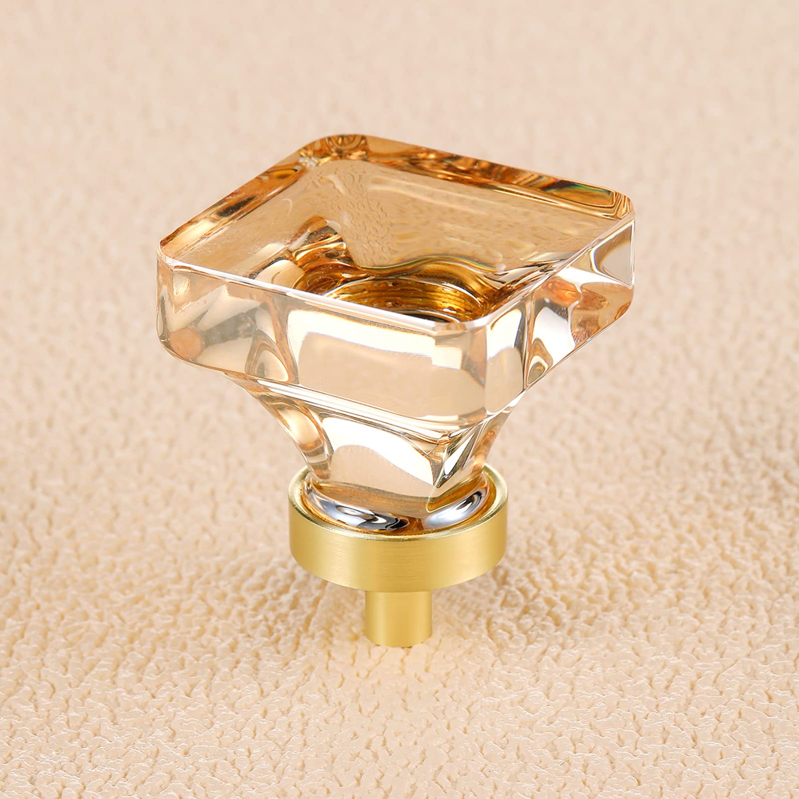 Coolnews 8 Pack Champagne Crystal Drawer Knobs - 1-3/8 Inch Square Glass Cabinet Knobs with Brushed Brass/Gold Base for Kitchen, Dresser & Furniture Drawers - Elegant Home Decor Upgrade for Cabinets, Wardrobes and Vanities
