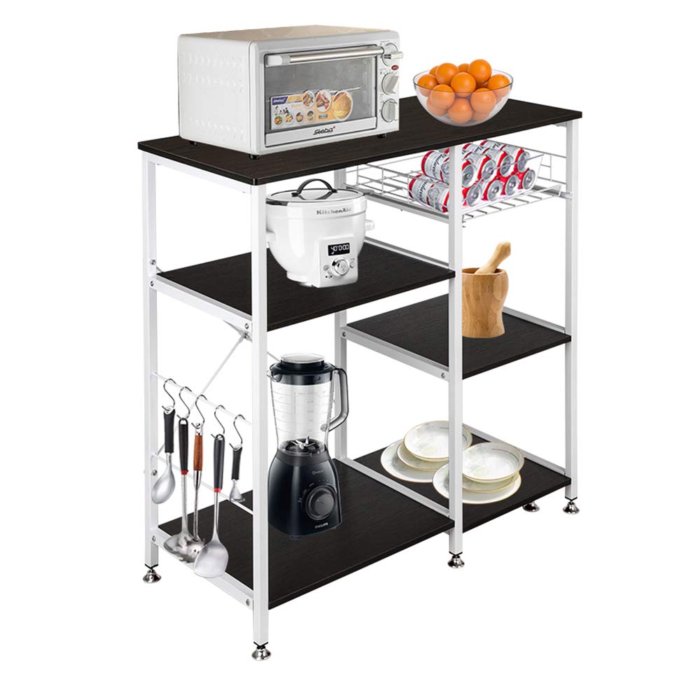 3-Tier Microwave Stand with Hooks & Pull Basket - 35.5