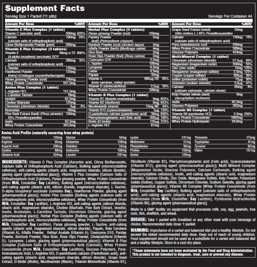 Animal Pak - Complete Multivitamin & Supplement Pack (44 Servings) for Athletes, Bodybuilders & Fitness Enthusiasts - Pre-Workout & Post-Workout Nutrition Support