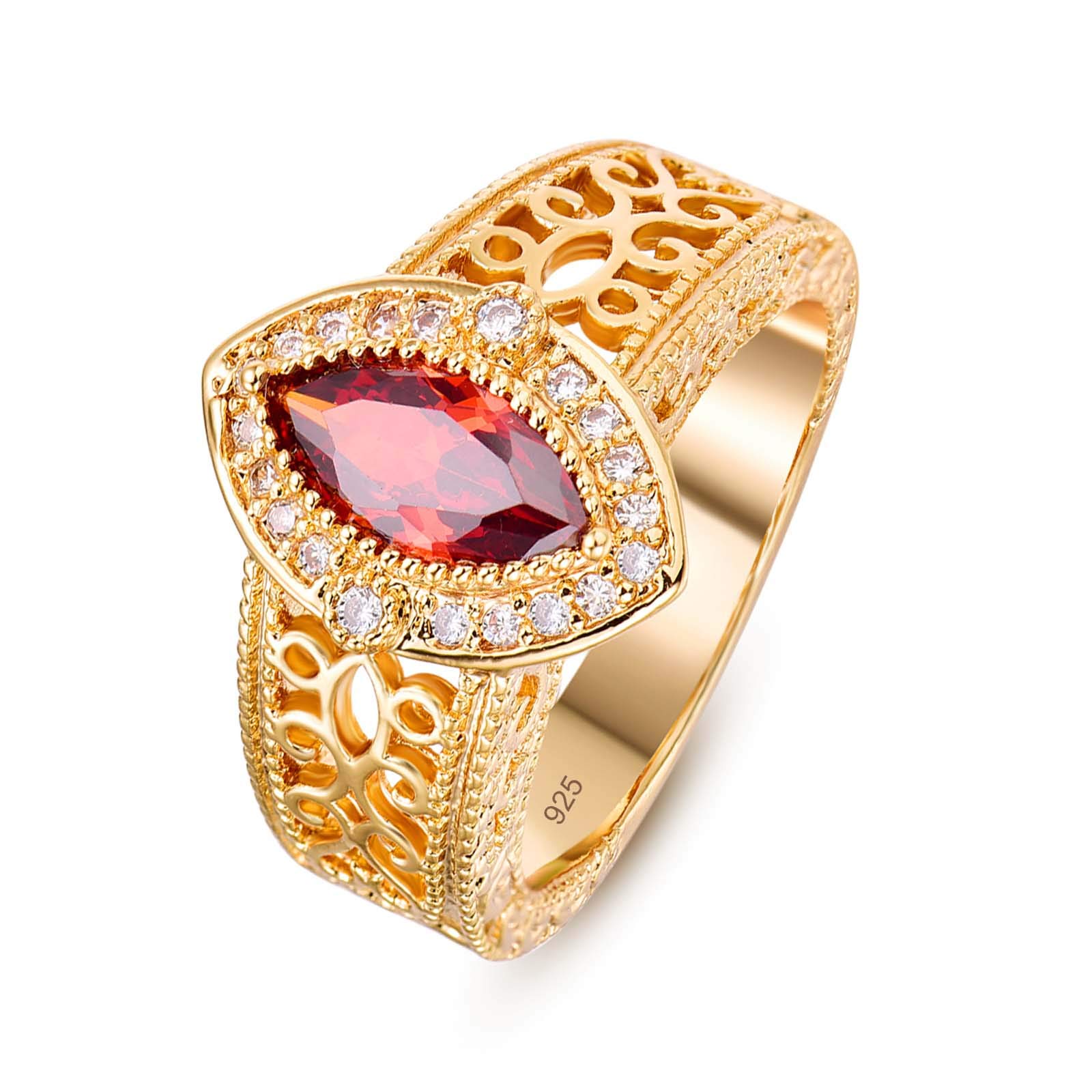 14K Gold Plated Marquise Cut Garnet Halo Celtic Ring for Women - Elegant Cocktail & Party Jewelry, Wedding Band, Anniversary Gift