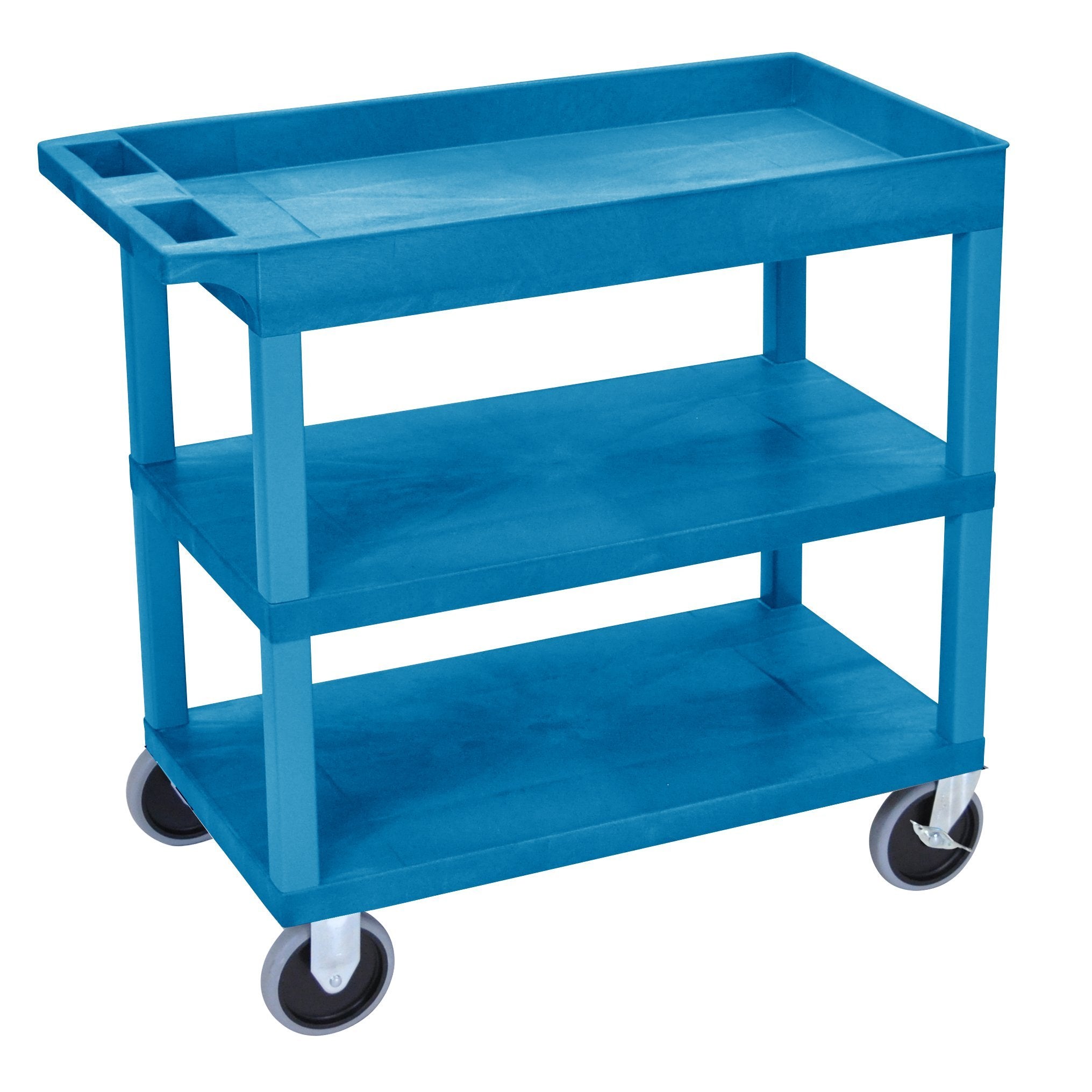 Luxor EC122HD 18x32 Blue Utility Cart with 2 Flat Shelves & 1 Tub Shelf - Perfect for Kitchen, Office, or Workshop Organization