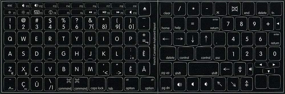 French Canadian Keyboard Stickers for Apple - Black Background Non-Transparent Labels | Perfect for MacBook, iMac & Mac Pro Bilingual Typing