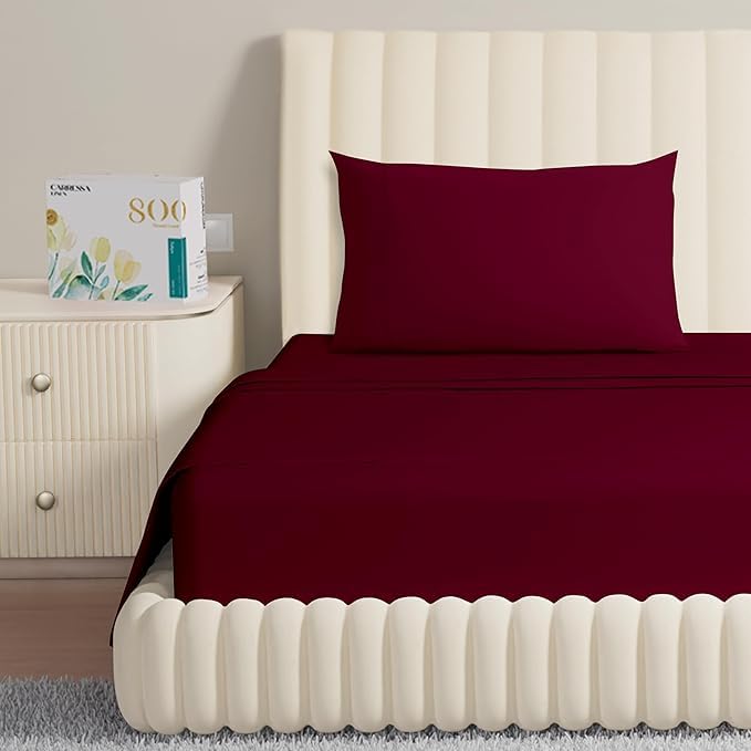 Carressa 800 Thread Count Egyptian Cotton California King Bed Sheets - 4 Piece Luxury Sateen Weave Deep Pocket Set in Burgundy | Ultra Soft Cooling Hotel Quality Bedding for Calking Size Beds | Perfect for Hot Sleepers & Premium Bedroom Decor