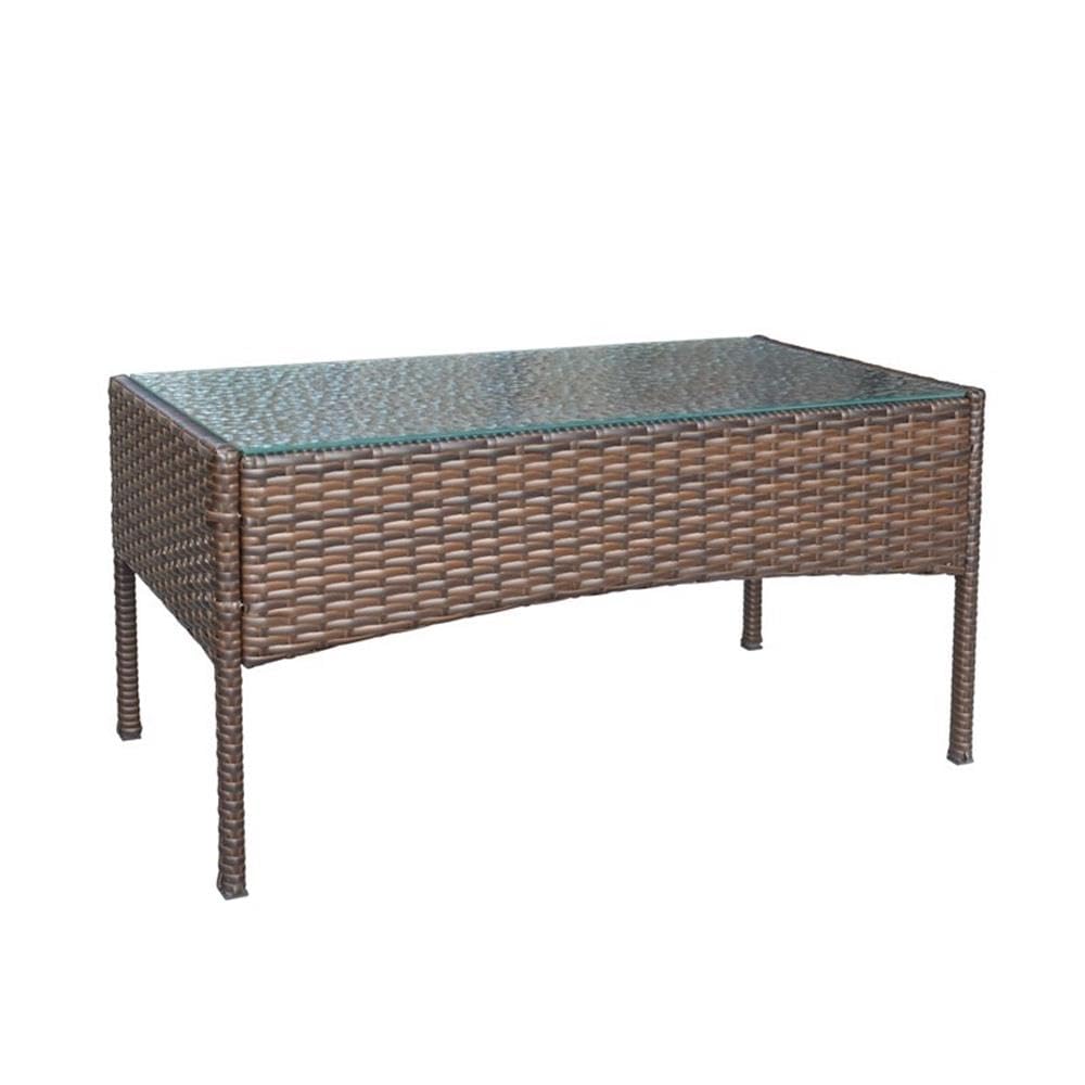 Jeco W00609-E Conor 4-Piece Steel Espresso Resin Wicker Patio Conversation Set with Tan Cushions - Outdoor Furniture for Garden, Deck, Poolside & Backyard Relaxation