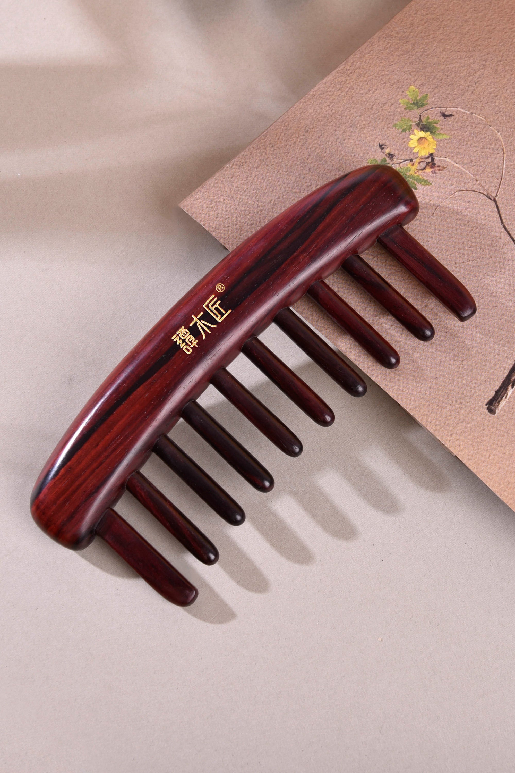 Premium Wide Tooth Rosewood Comb for Detangling & Styling - Natural Wood Hairbrush for Curly, Thick & Long Hair - Perfect for Daily Use, Travel & Salon Styling