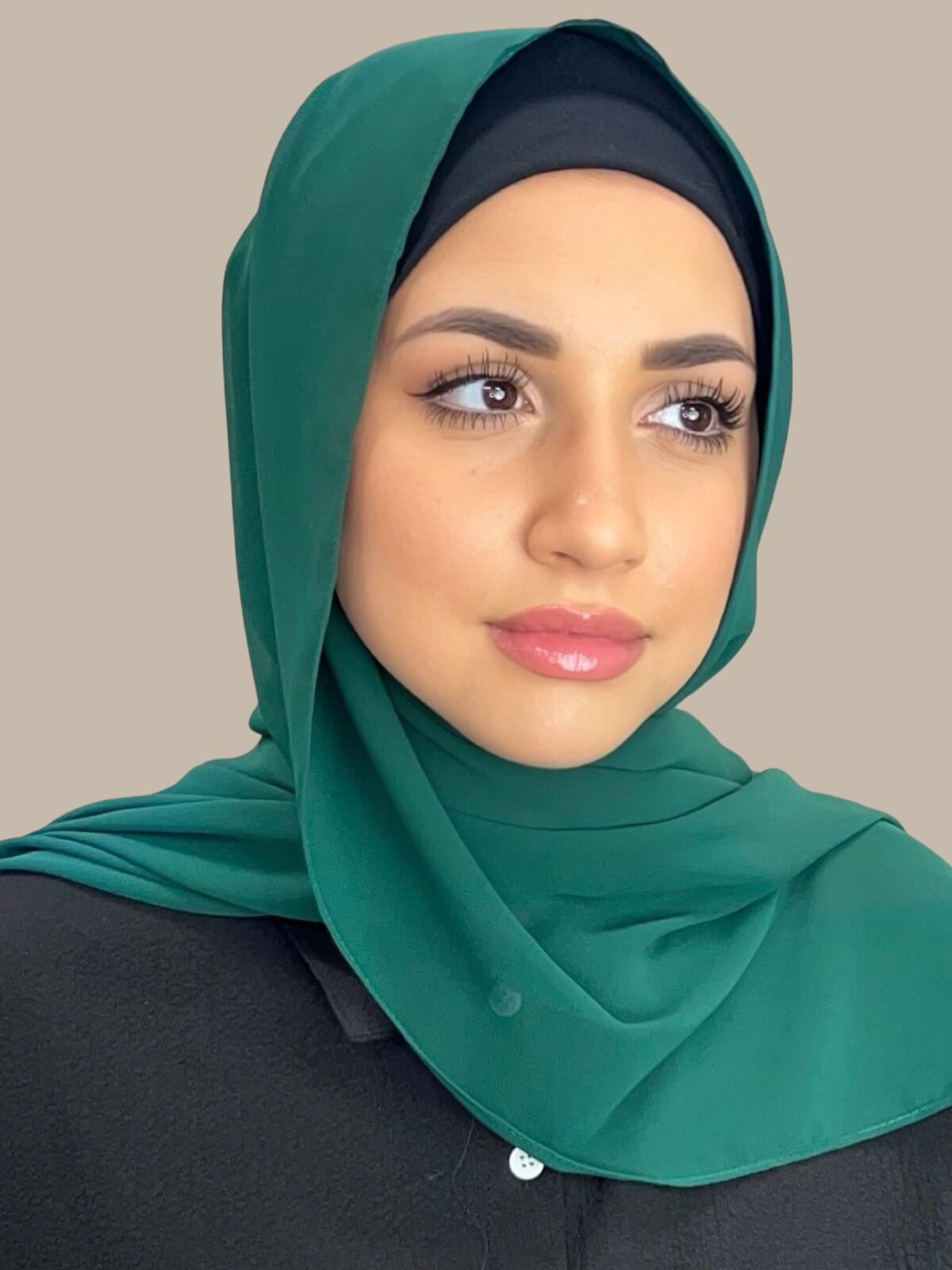 Luxury Chiffon Hijab Scarf - Soft Forest Green Muslim Headscarf for Women - Perfect for Daily Wear, Prayer & Special Occasions