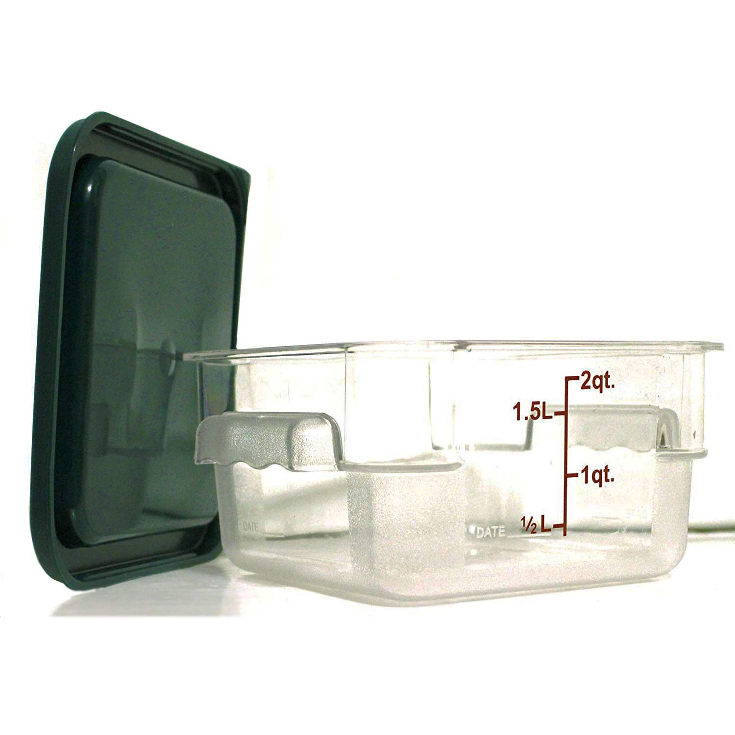 Tiger Chef 2 Quart Clear Square Polycarbonate Food Storage Containers with Green Lids - Commercial Grade, BPA-Free, Microwave & Dishwasher Safe - Perfect for Meal Prep, Leftovers, and Restaurant Use