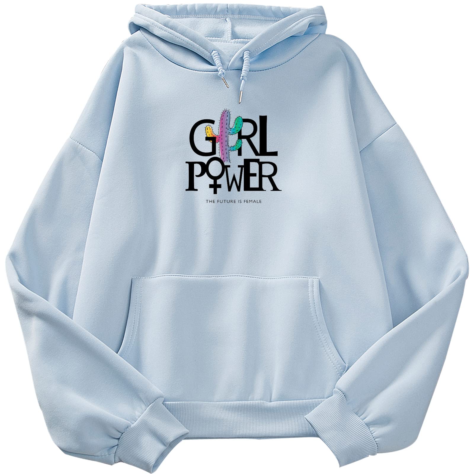 Cute Women's Power Letter Hoodie - Kawaii Y2K Cactus Print Oversized Long Sleeve Sweatshirt for Teens | Aesthetic Streetwear, Casual Outfit, Loungewear