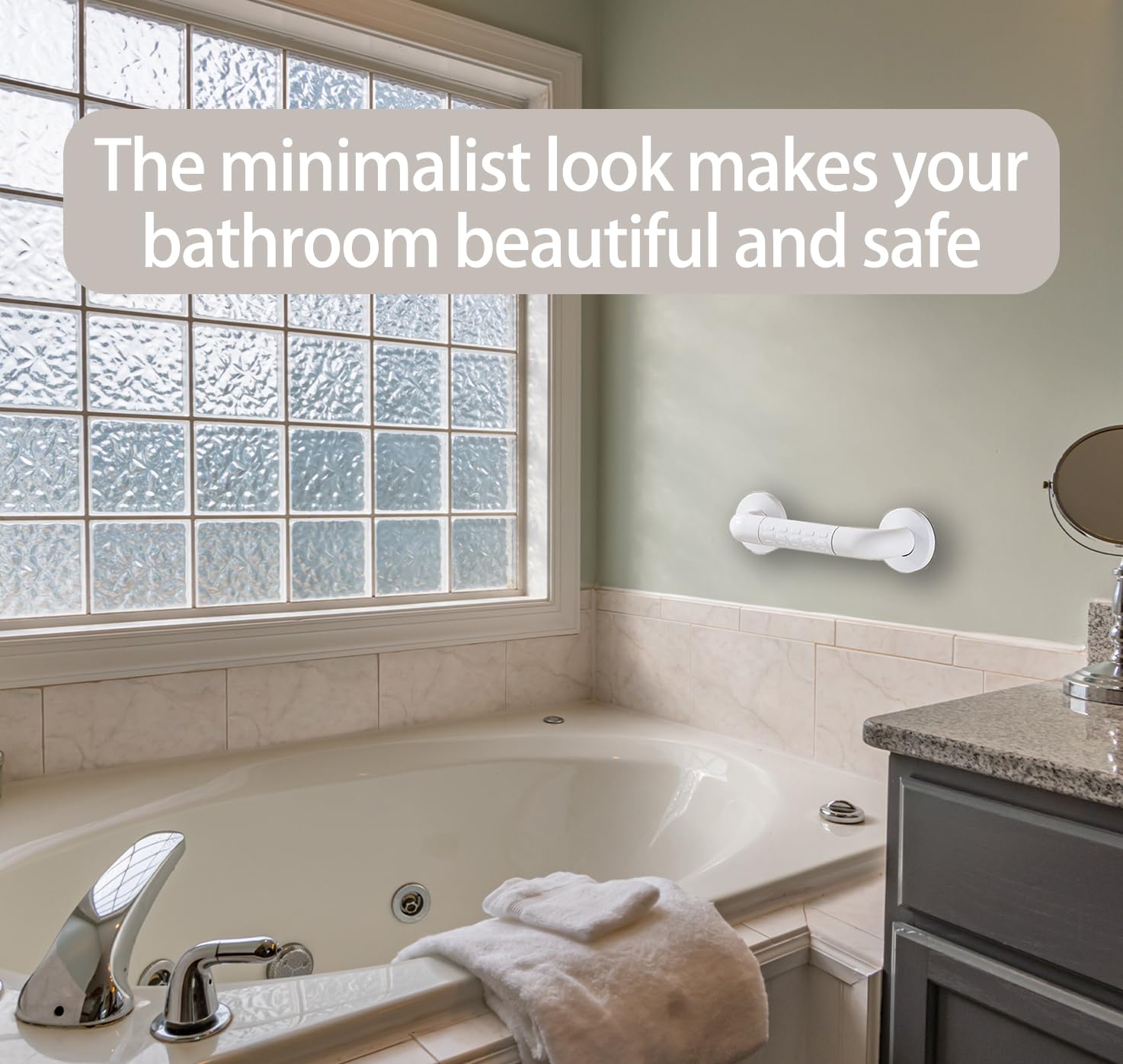 16 Inch Shower Grab Bar for Seniors & Handicapped - Non-Slip Bathroom Safety Handle for Bathtubs & Showers - ADA Compliant White Shower Rail (Perfect for Elderly Safety & Mobility Assistance)