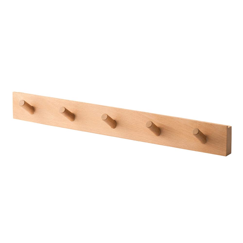 Wooden Wall Mount Coat Hook Rack - No Drill Self Adhesive Hanger for Hats, Coats & Accessories | Space Saving Solution for Doors, Back of Closets & Hallways (5 Hooks)