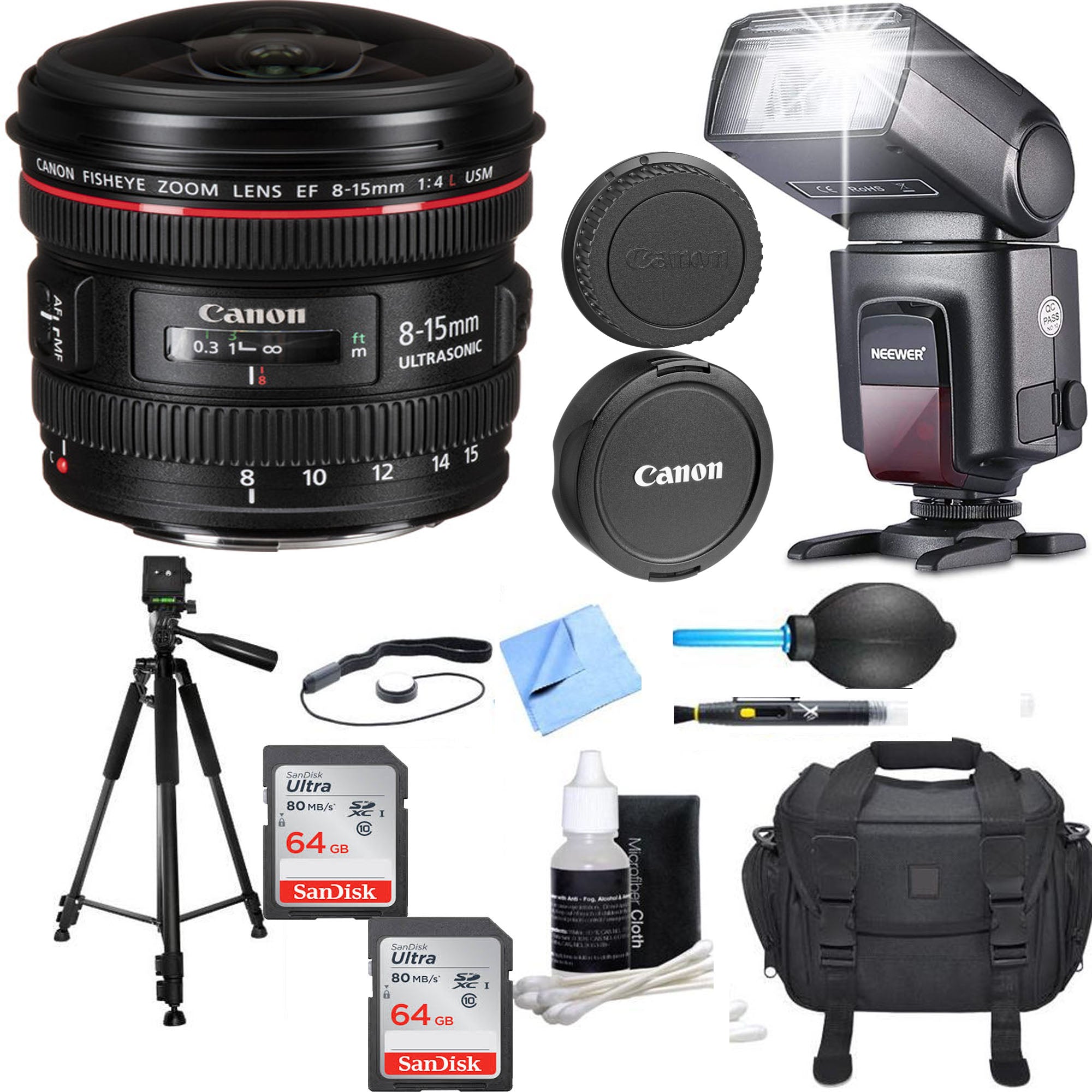 Canon EF 8-15mm f/4L Fisheye USM Lens with Sandisk 2x 64GB Memory Cards Bundle - Perfect for Professional Photography, Travel & Action Shots