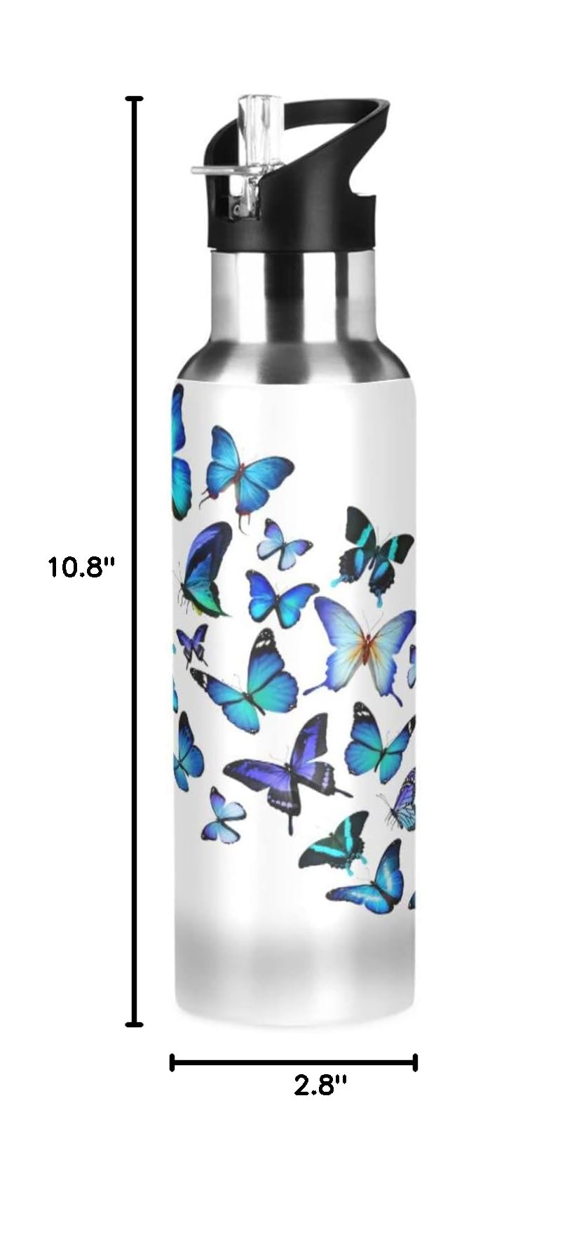 Kcldeci 20oz Blue Butterfly Stainless Steel Water Bottle - Leak Proof, Vacuum Insulated, Double Walled Thermo Mug for Hot & Cold Drinks - Perfect for Sports, Gym, Hiking, Travel & Outdoor Activities