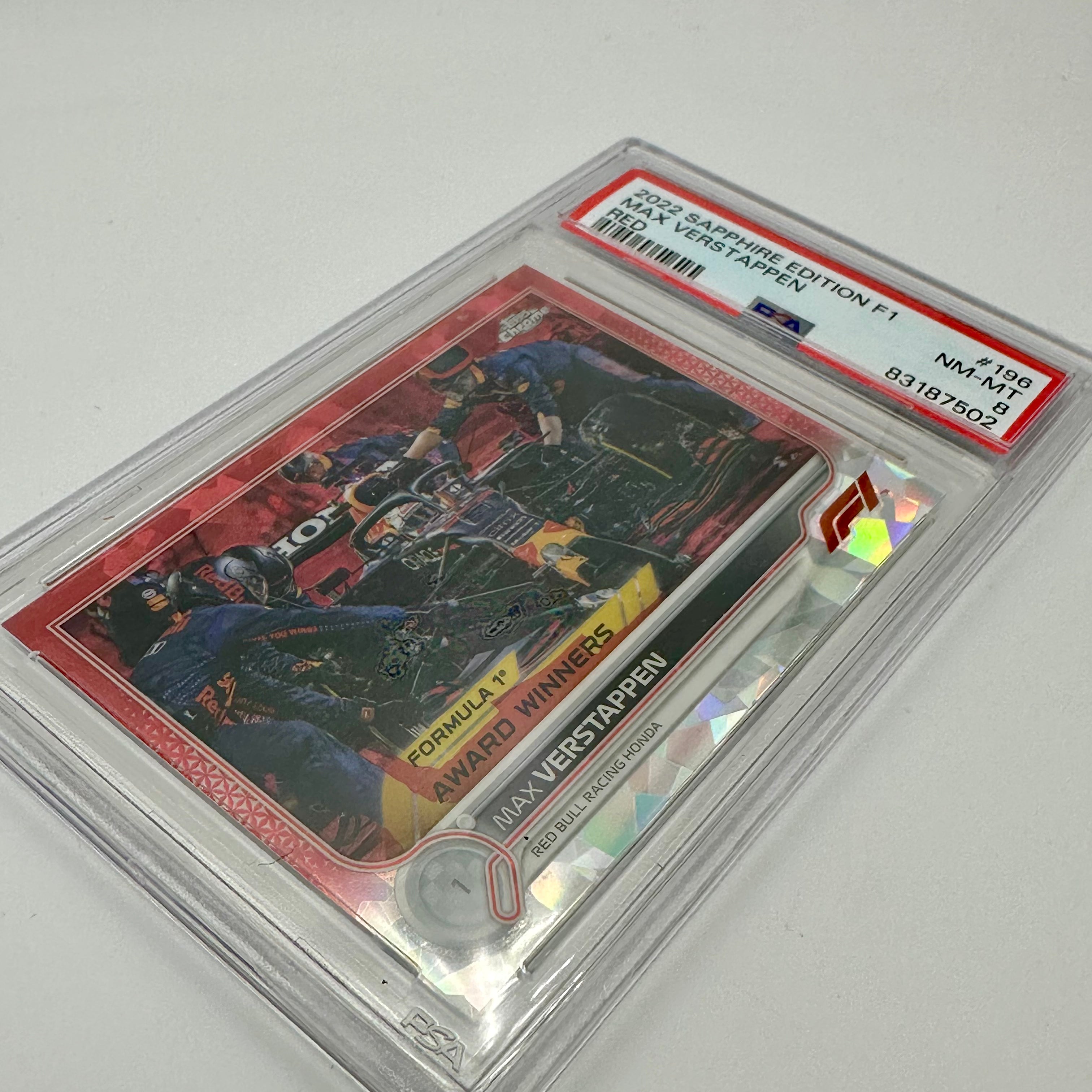 PSA 8 5/5 Red Max Verstappen #196 2022 Topps Chrome Sapphire F1 Racing Card - Perfect for Collectors, Investors, and Formula 1 Fans