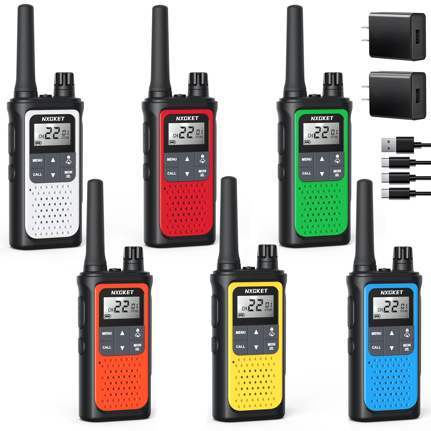 Long Range Walkie Talkies for Adults with NOAA Weather Alerts - Rechargeable 2-Way Radios, 22 Channels, 6 Pack, 1800mAh Li-ion Battery & USB-C Cable - Perfect for Hiking, Camping, and Outdoor Adventures