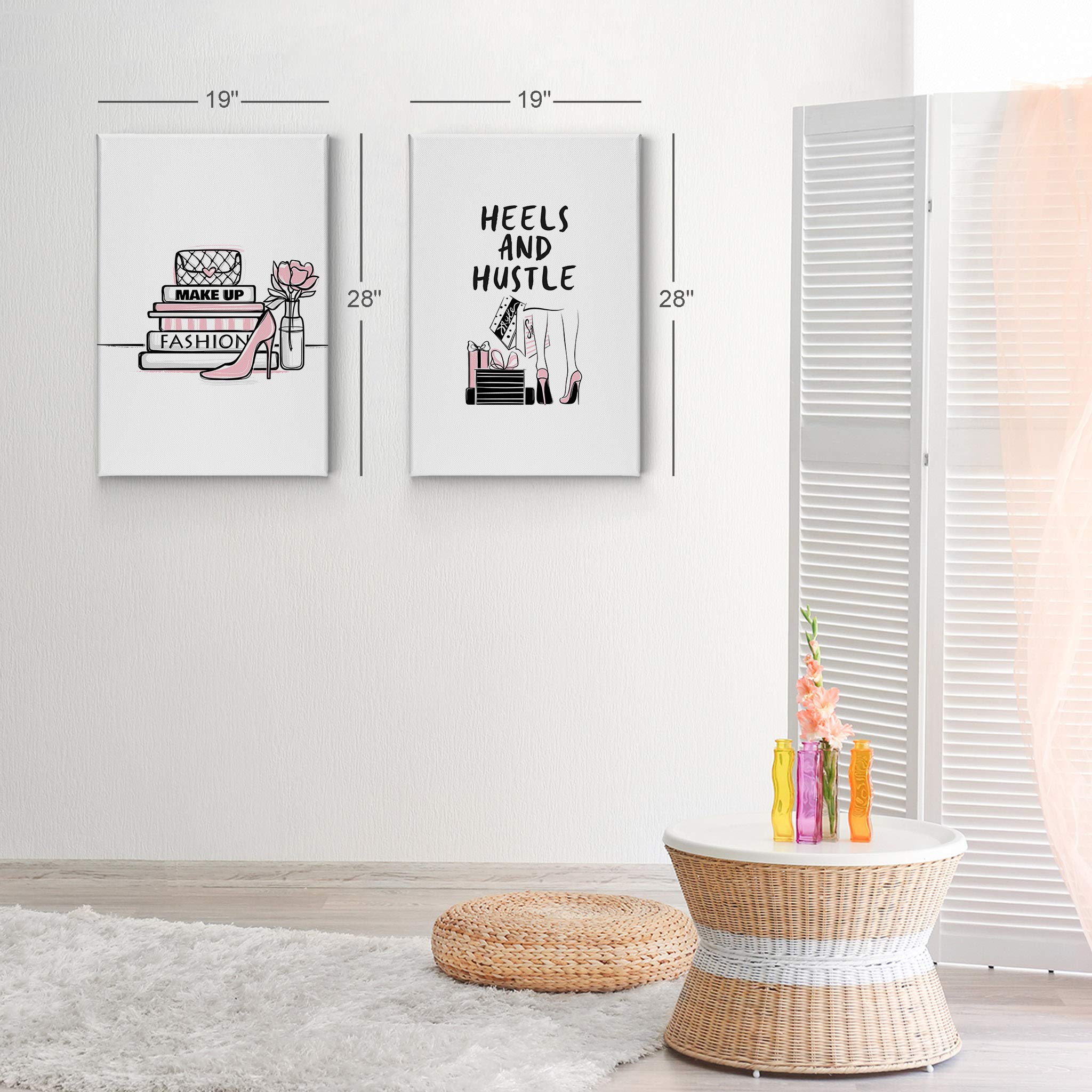 Glam Fashion Canvas Wall Art Set - 2 Piece Pink, Black & White Motivational Quote Prints for Office, Dorm, Bedroom & Living Room Decor (12x8 Inches, Ready to Hang) - Perfect for Women's Spaces & Inspirational Home Design