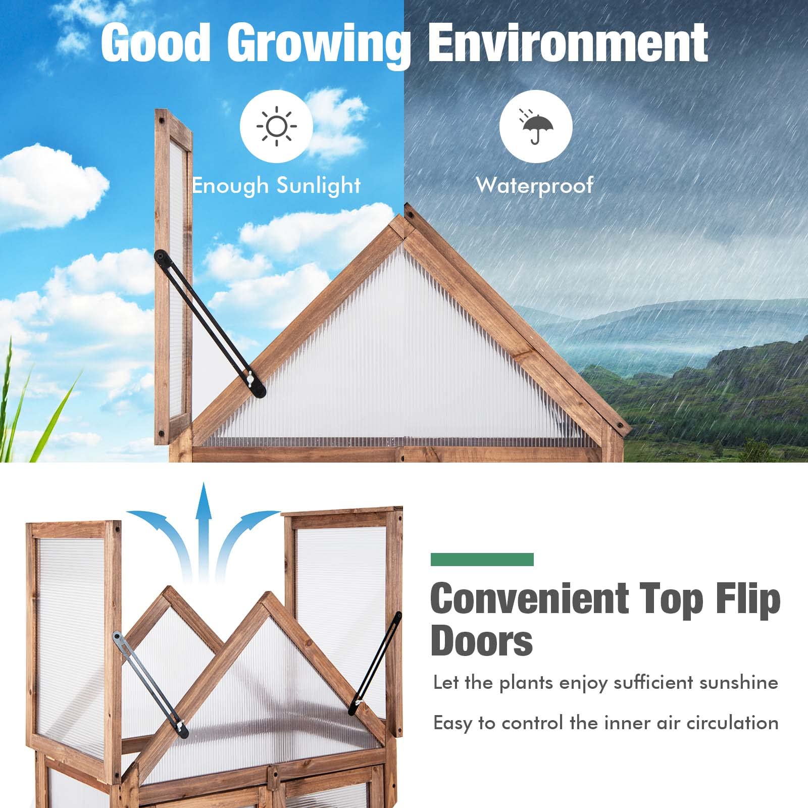 Giantex 3-Tier Portable Wooden Mini Greenhouse with Transparent Flip-Top Roof - Indoor Outdoor Garden Cold Frame, Raised Flower Planter for Patio, Balcony & Backyard - Perfect for Seed Starting, Plant Protection & Year-Round Gardening