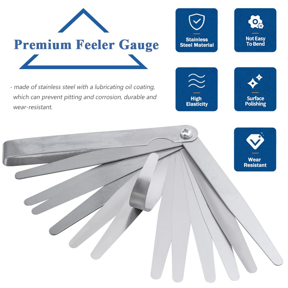 Mesee 17 Blades Metric Feeler Gauge Set - 0.02-1.00mm Stainless Steel Gap Measuring Tool for Automotive, Engine, Machinery & DIY Projects - Precision Thickness & Width Measurement Gauge