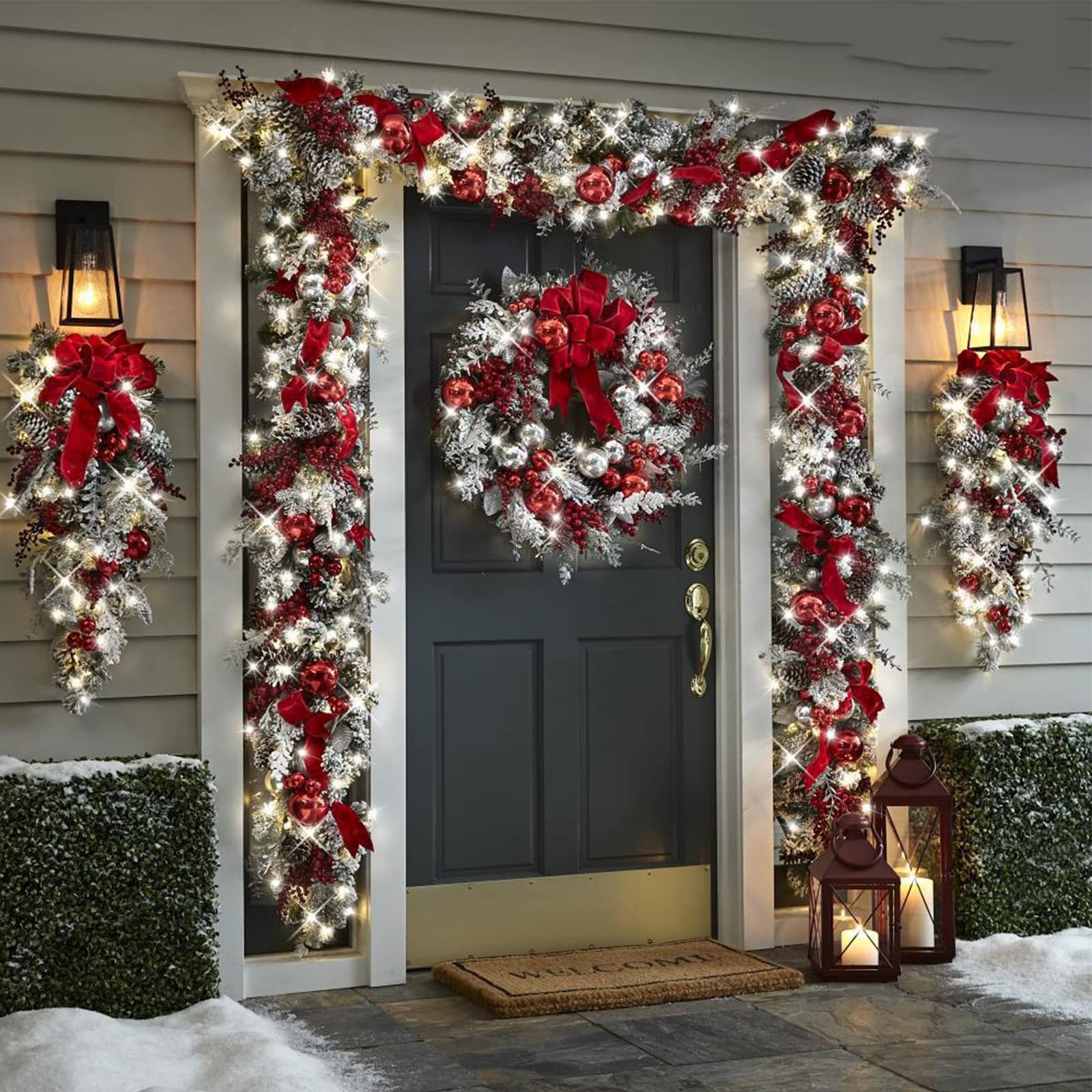 KKVV Christmas Wreaths for Front Door - Prelit Outdoor Cordless Holiday Decor for Home, Shopping Malls & Hotels - Festive Xmas Wall Hanging Decorations (Perfect for Indoor/Outdoor Holiday Decorating & Seasonal Party Decor)