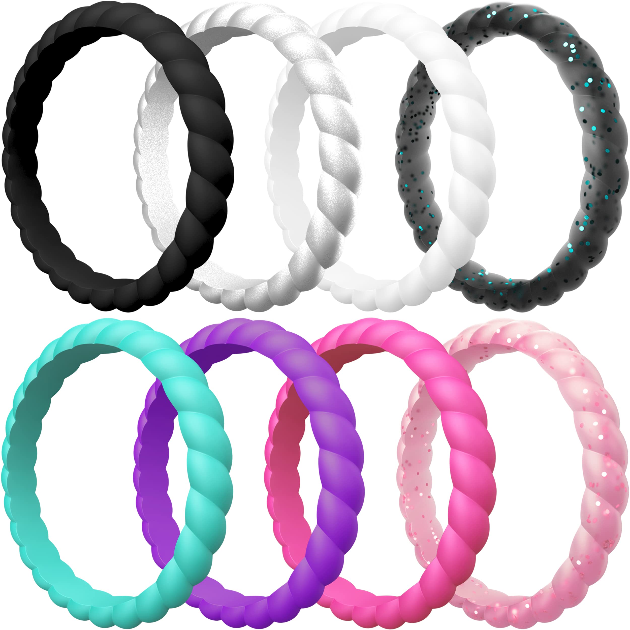 ThunderFit Thin Braided Silicone Wedding Bands for Women - Comfortable & Durable Rings for Active Lifestyles, Gym, Swimming & Everyday Wear