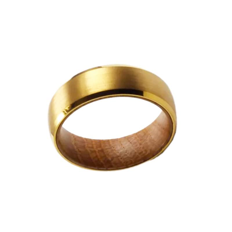 14K Gold Whiskey Barrel Ring - Men's Tungsten Wedding Band for Anniversary Gifts - Bourbon Wood Design for Couples