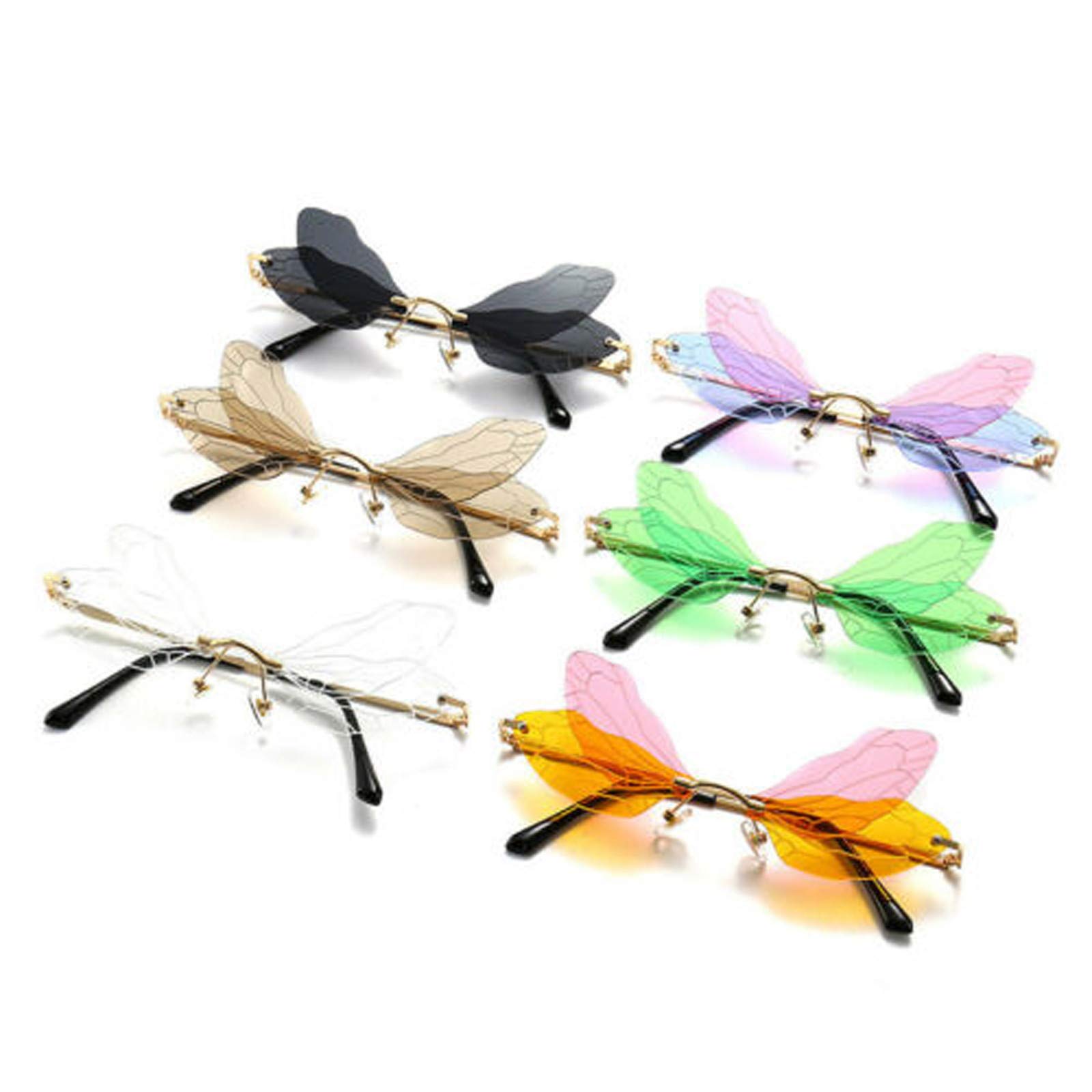 LCYBEM 2024 Fashion Sunglasses for Women & Men - Butterfly & Dragonfly Design Metal Frame UV400 Protection Rimless Party Eyewear - Perfect for Outdoor Activities, Beach Vacations & Summer Fashion