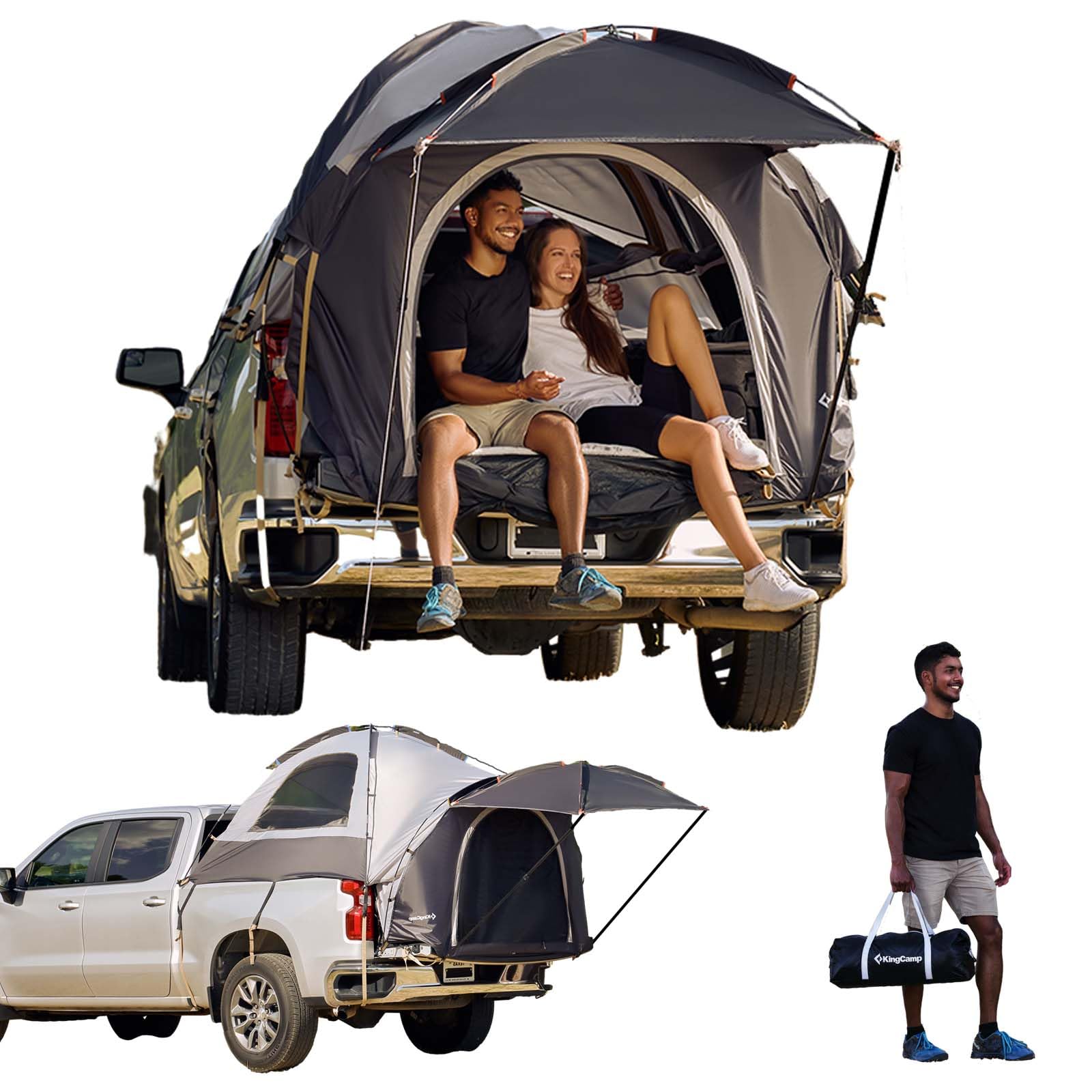KingCamp 6.5 Foot Truck Bed Tent - Waterproof 2 Person Camping Tent for Pickup Trucks | Portable Outdoor Shelter with Removable 4'x4' Sun Awning | Perfect for Road Trips, Camping Adventures & Tailgating Parties