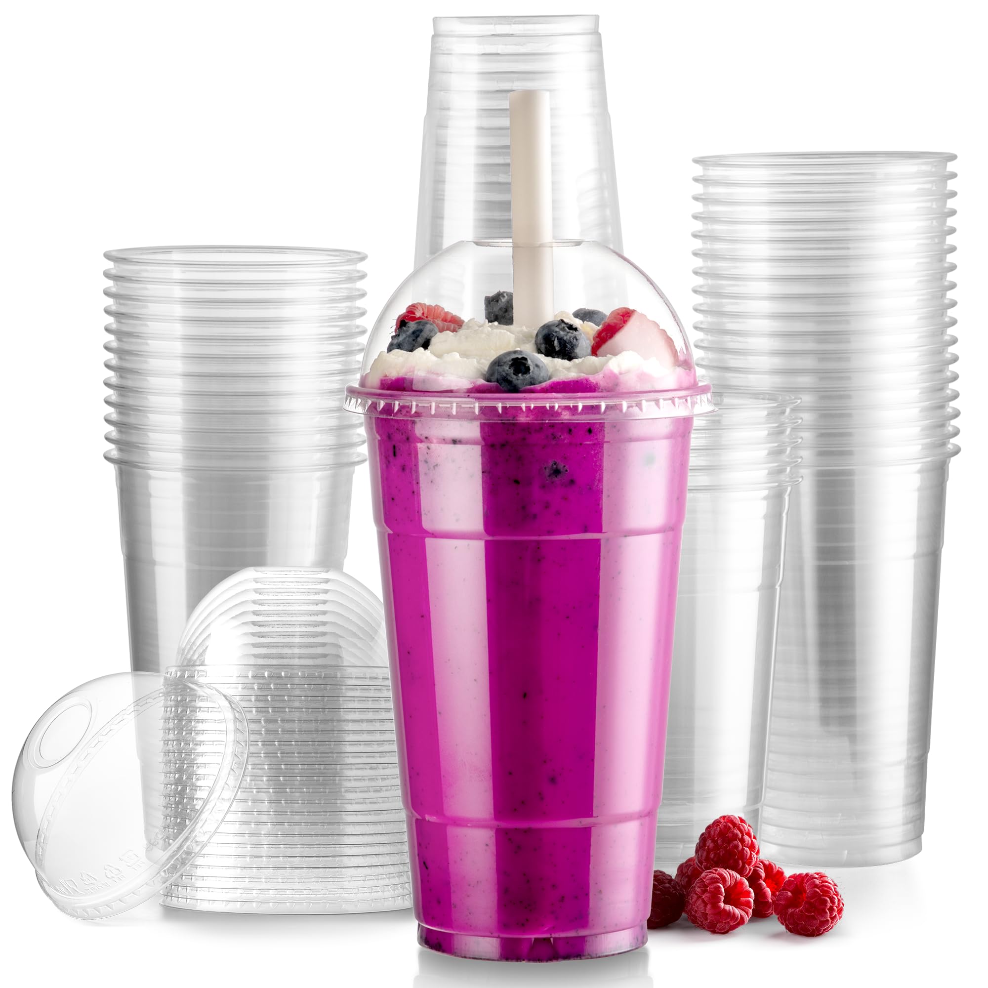 500 Pack 24oz Clear Plastic Cups with Dome Lids - Disposable Iced Coffee Cups for Tea, Juice, Smoothie, Boba & Milkshake | Crack-Resistant & Sturdy Cold Drink Containers | Perfect for Meal Prep, Parties, Cafes & Takeout