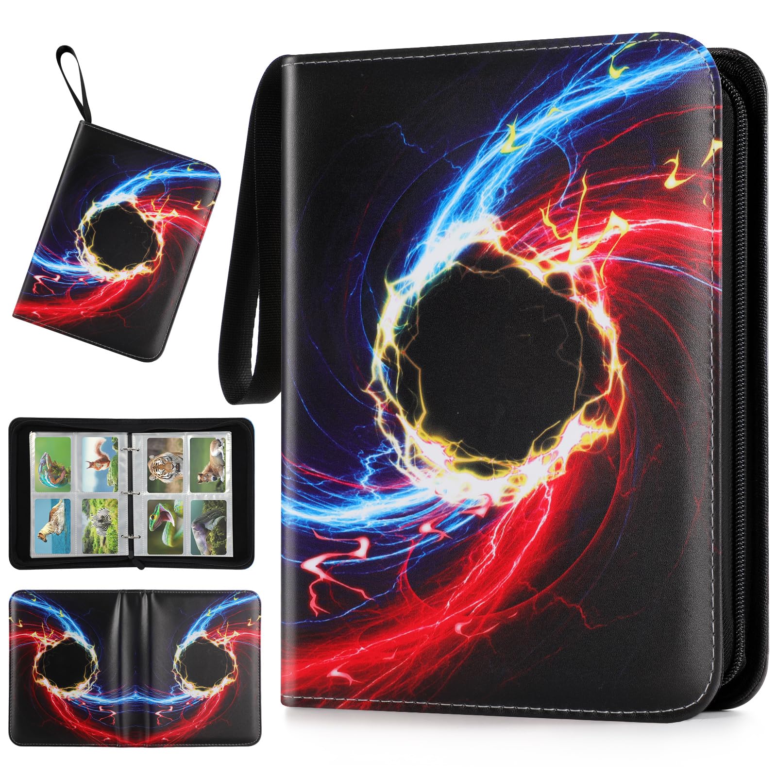 Premium 4-Pocket Trading Card Binder - Holds 400 Cards with 50 Removable Sleeves | Compatible with Pokemon, Football, TCG & Sports Cards | Durable Black Collector Album for Card Storage & Display | Perfect for Gaming Tournaments, Collectors & Card Trading Events