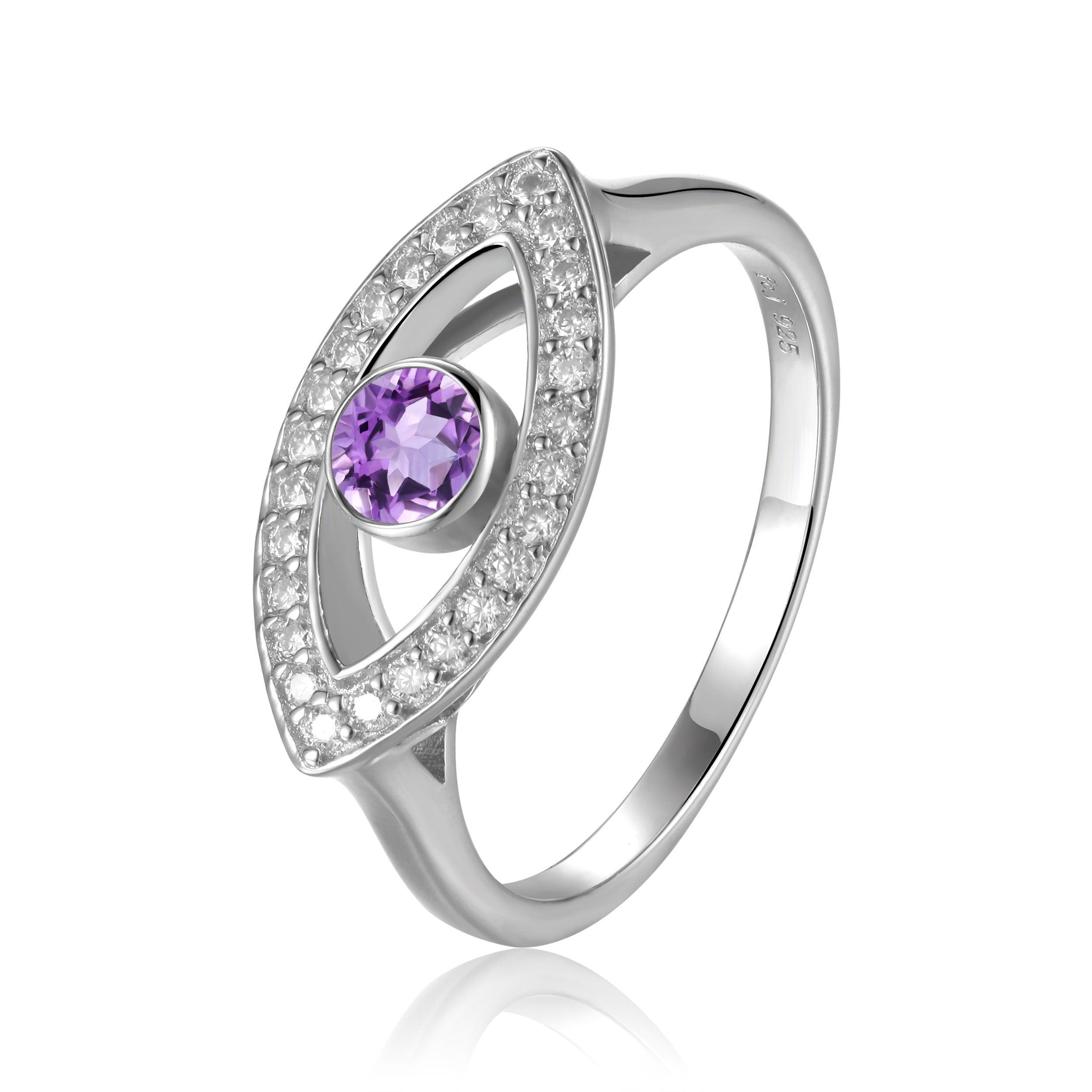 Amethyst Evil Eye Protection Ring for Women - Spiritual Jewelry for Good Luck & Positive Energy | Perfect for Meditation, Yoga & Everyday Wear