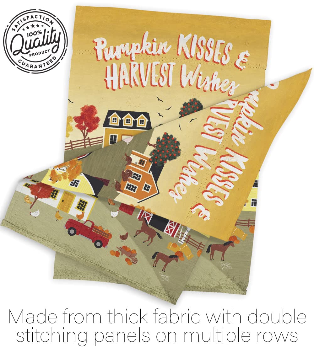 Double-Sided Harvest Village House Flag - Fall Decor with Eagle, Scarecrow, Pumpkins & Sunflowers - 28x40 Inch Autumn Yard Banner for Garden, Porch & Seasonal Gatherings - Made in USA