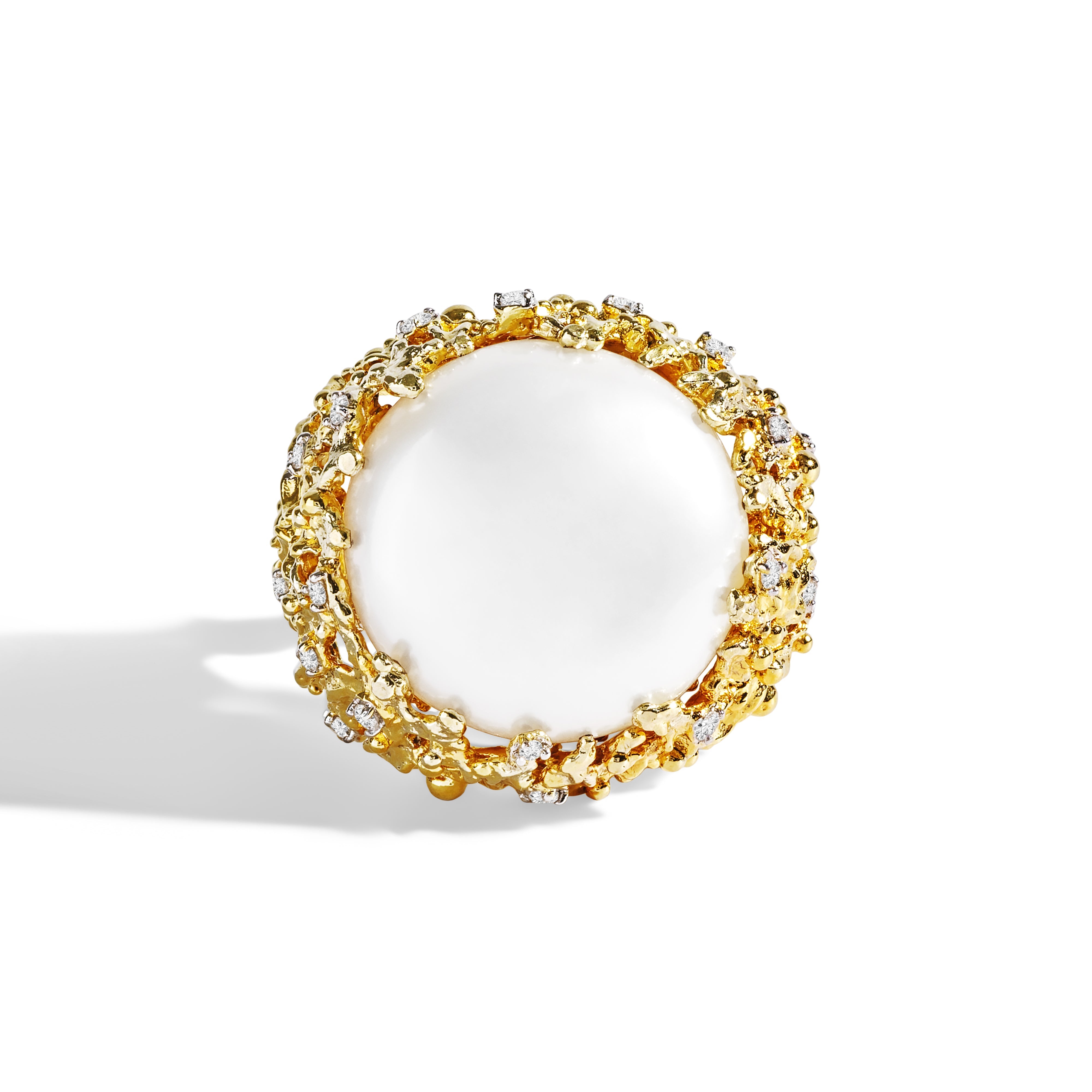 Ocean Ring with Pearl and Diamonds - 14K Gold Jewelry for Women | Elegant Beach Wedding, Anniversary Gift & Everyday Luxury Accessory