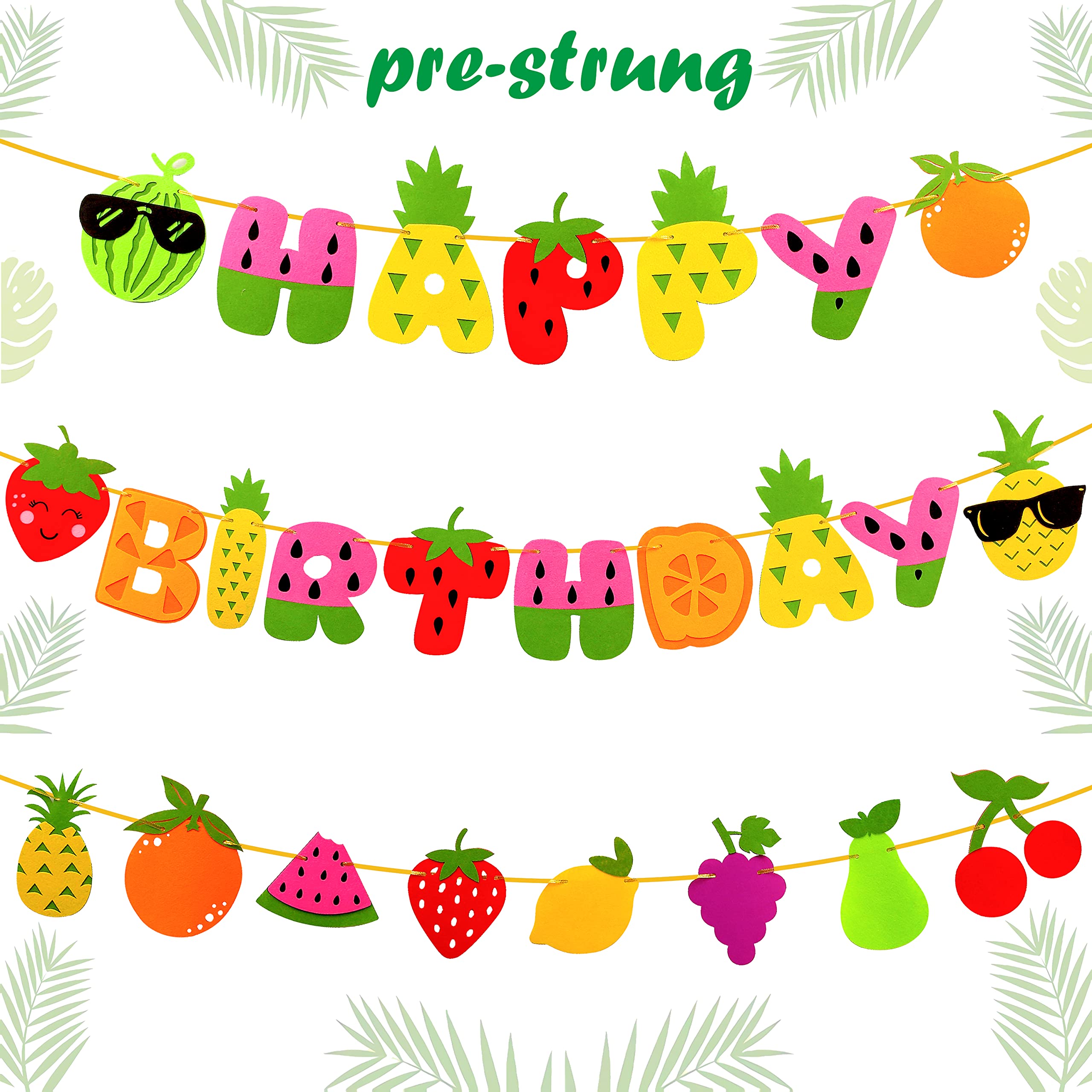 Fruit Theme Birthday Party Decorations - Happy Birthday Felt Banner & Garland with Fruit Patterns for Summer Parties, Baby Showers, Kids Celebrations - Perfect for Indoor and Outdoor Decor
