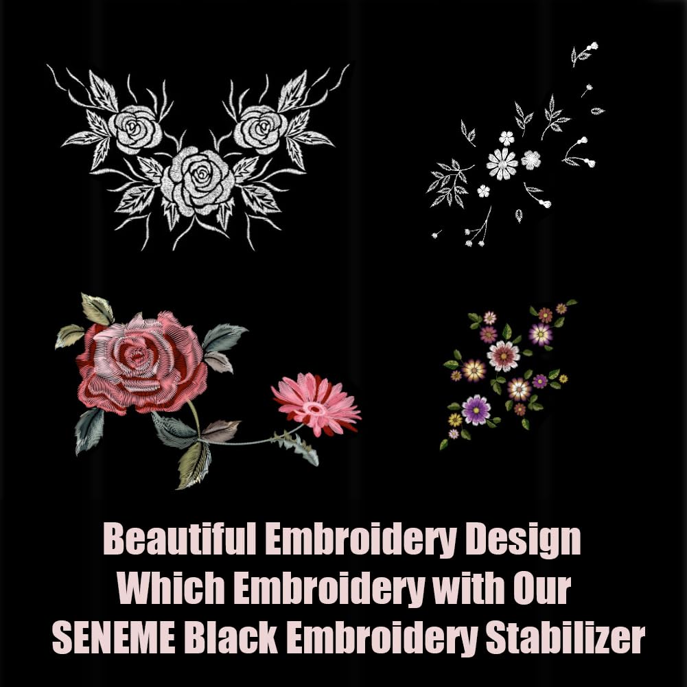 Seneme 8x8 Inch Black Cut Away Embroidery Stabilizer - 100 Precut Sheets, 2.5oz Medium Weight Backing for Machine & Hand Embroidery | Perfect for 4x4 and 6x6 Hoops | Ideal for DIY Projects, Quilting, and Garment Decoration