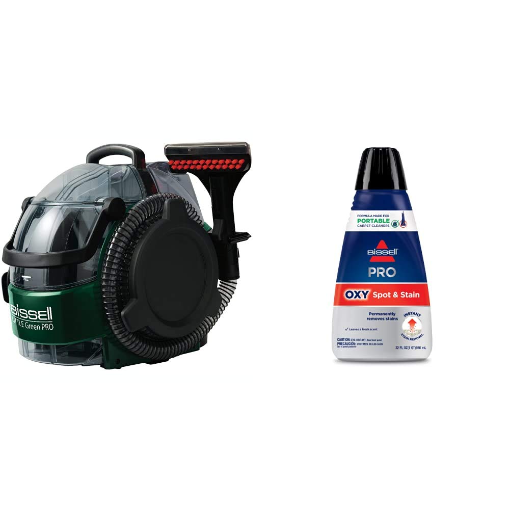 Bissell Little Green Pro Commercial Spot Cleaner BGSS1481 & Bissell Professional Spot and Stain + Oxy Portable Carpet Cleaner Machine with 32 oz Formula – Ideal for Home, Car, and Pet Stain Removal