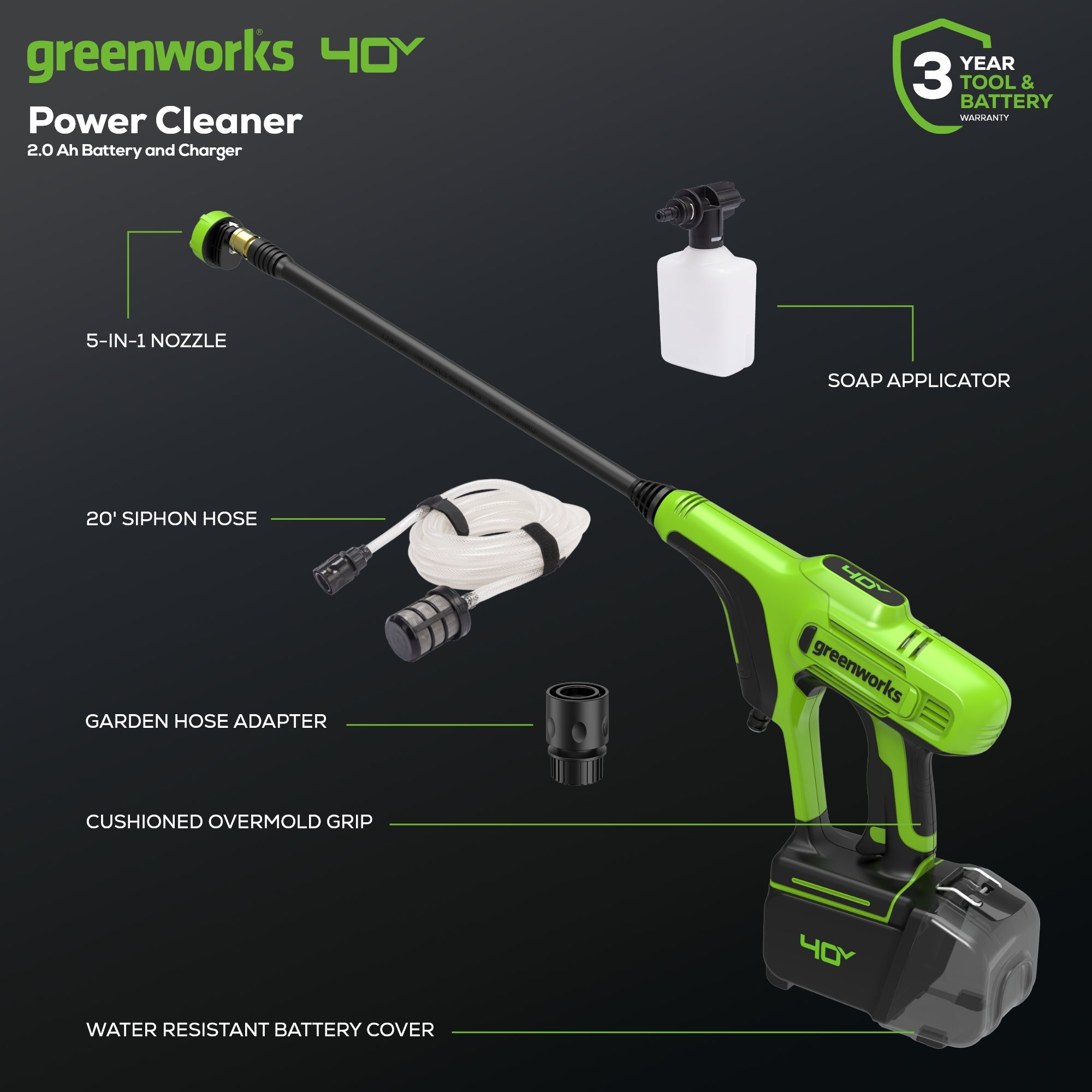 40V 600 PSI Cordless Pressure Washer with 2.0Ah Battery & Charger - Portable Electric Power Cleaner for Home, Car, Patio, and Outdoor Cleaning