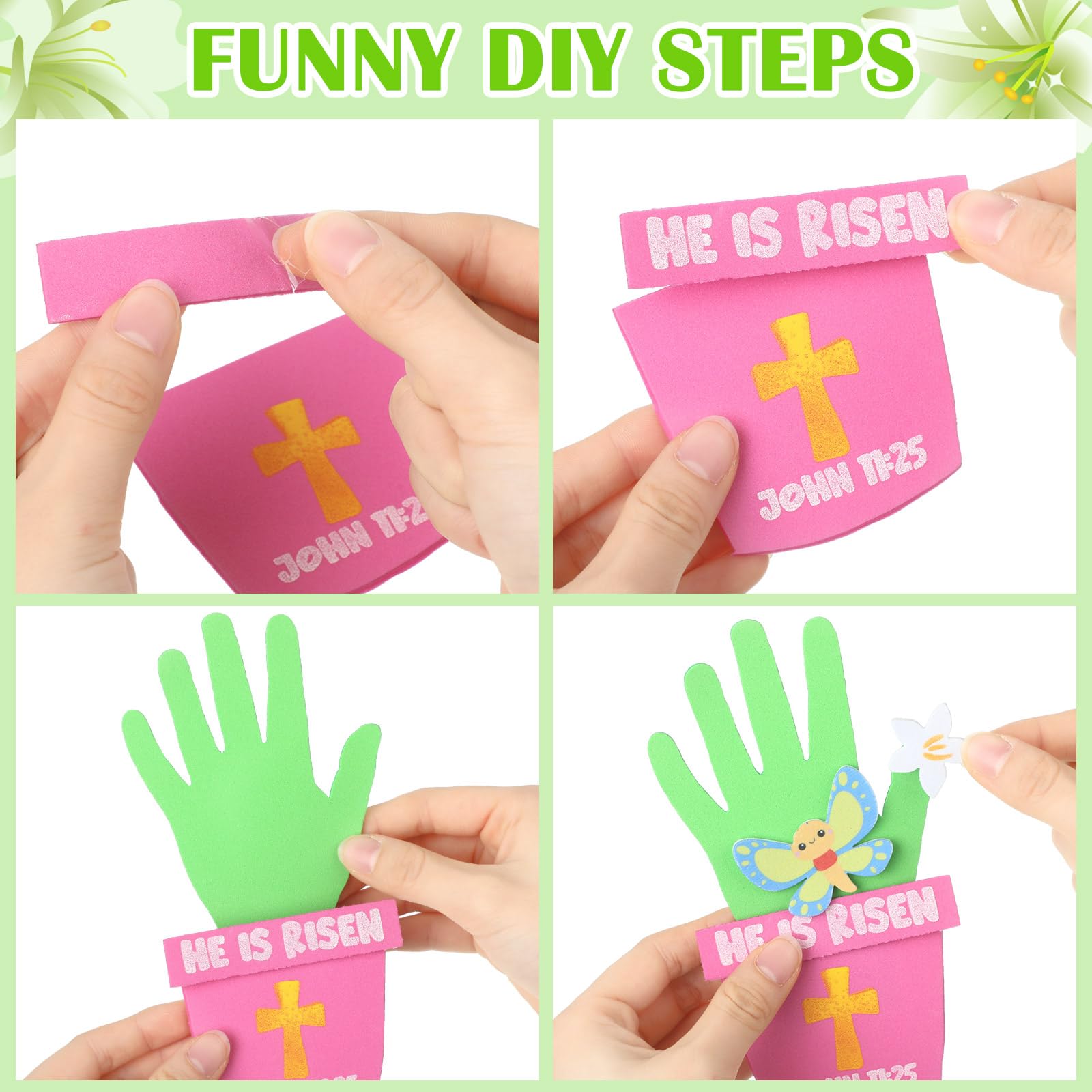 Honoson 20-Piece He is Risen Easter Craft Kit - Christian Foam Handprint Crafts for Kids Sunday School & Home Activities
