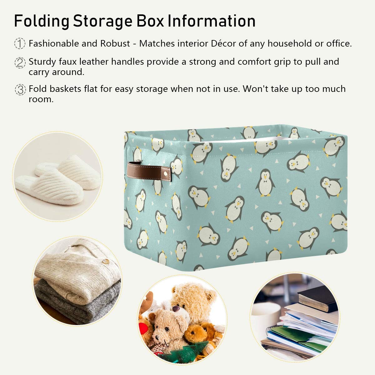 Blue Penguins Storage Baskets - Collapsible Rectangular Fabric Storage Bins for Home Organization (2-Pack) | Perfect for Kids' Room, Nursery, and Closet Storage