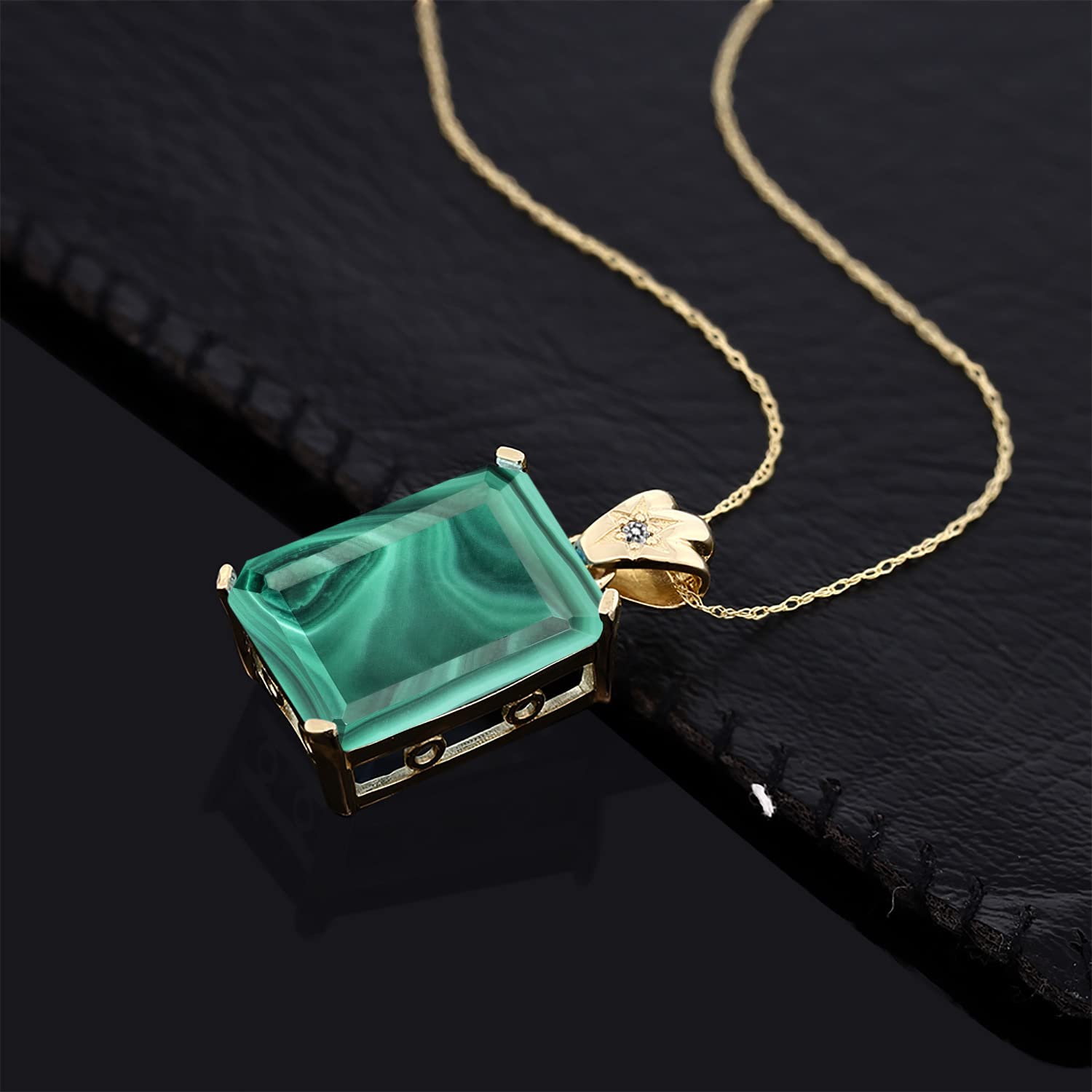 18K Yellow Gold Plated Silver Emerald Cut Gemstone & Diamond Pendant Necklace - 18X13MM Birthstone Center Stone with 1.8MM Round Accents | Fine Jewelry Gift for Women, Wife, Mom | 18 Inch Chain | Perfect for Anniversaries, Birthdays & Special Occasions