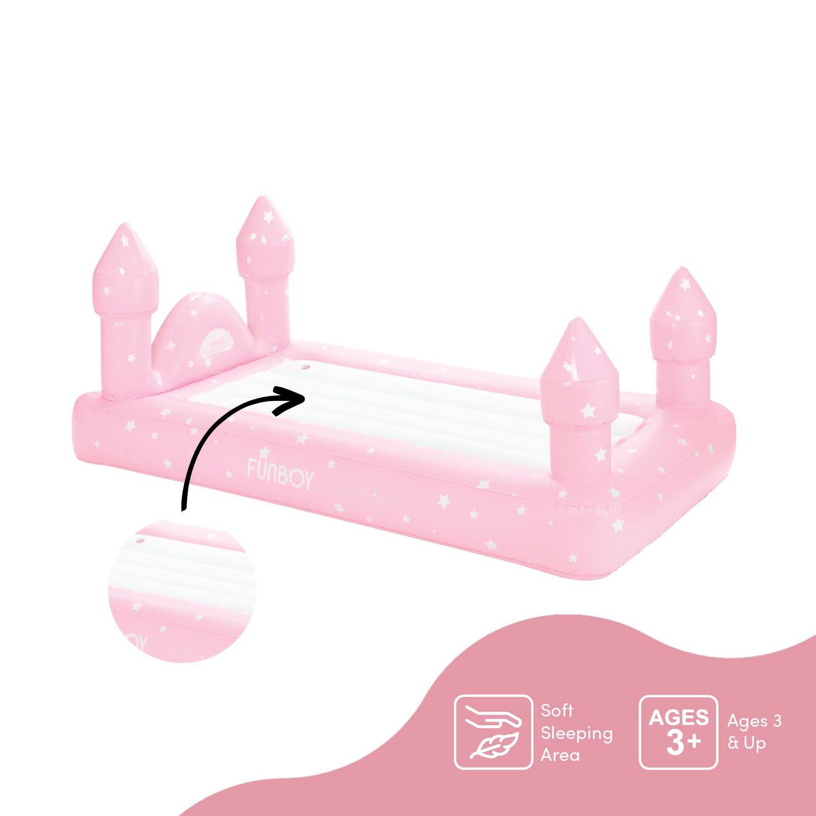 Funboy Kids Pink Castle Inflatable Travel Bed with Air Mattress - Portable Sleepover Bed for Girls, Includes Carry Bag - Perfect for Slumber Parties, Camping & Indoor Play (Twin Size)
