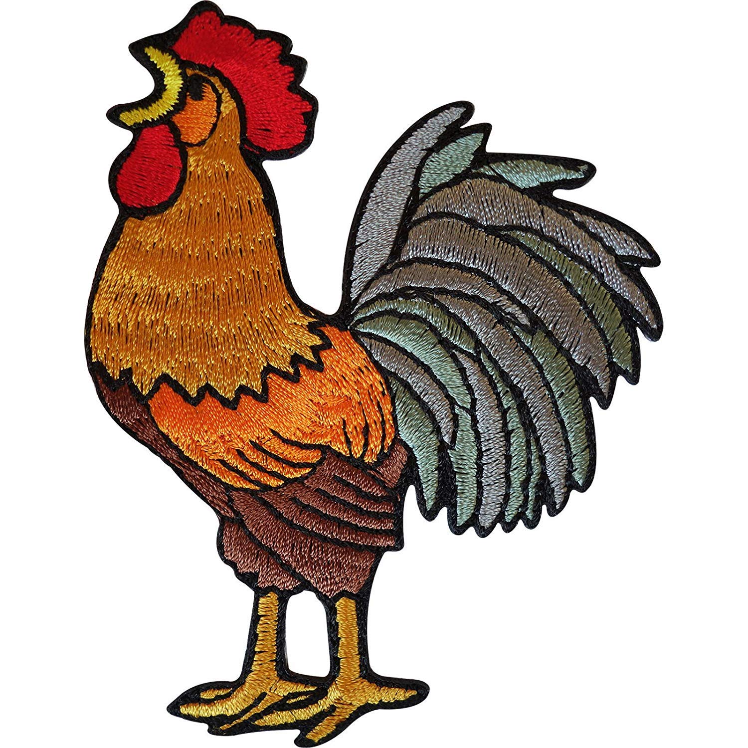 Embroidered Rooster Iron On Patch - Sew On Badge for Jackets, Hats & Bags - Cockerel Chicken Embroidery for DIY Crafts & Costumes